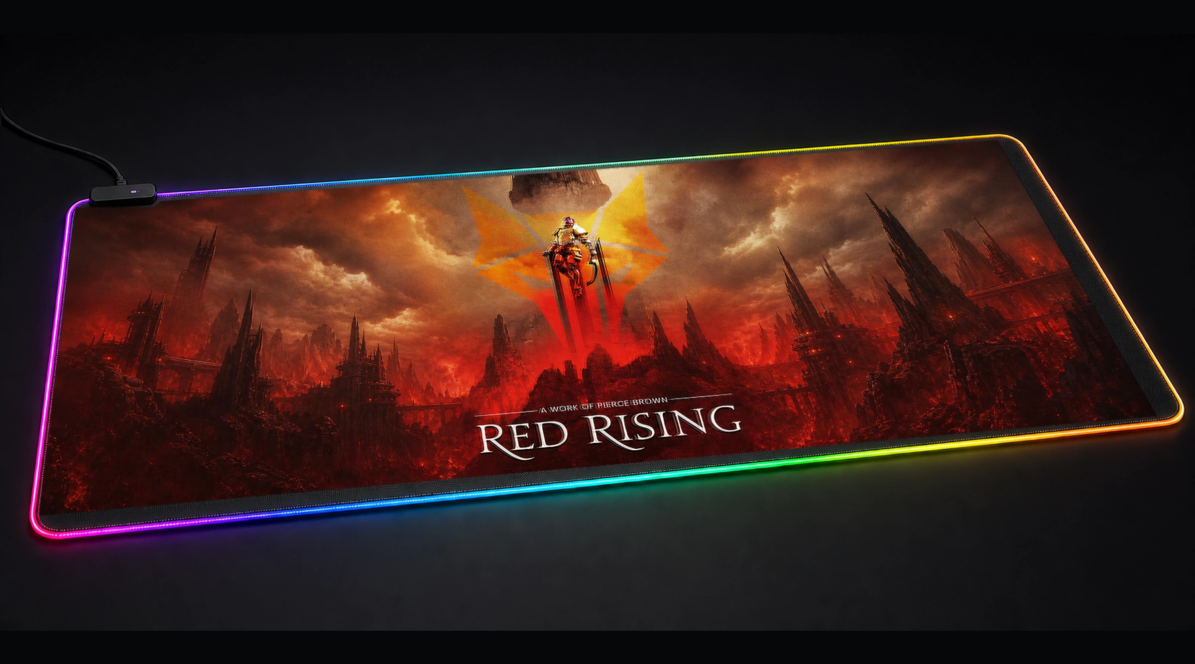Red Rising Book Cover literary art panoramic RGB gaming desk mat product view
