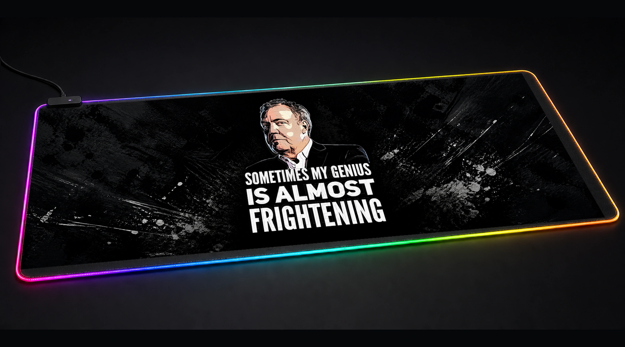 Jeremy Clarkson Quote funny meme art panoramic RGB gaming desk mat product view