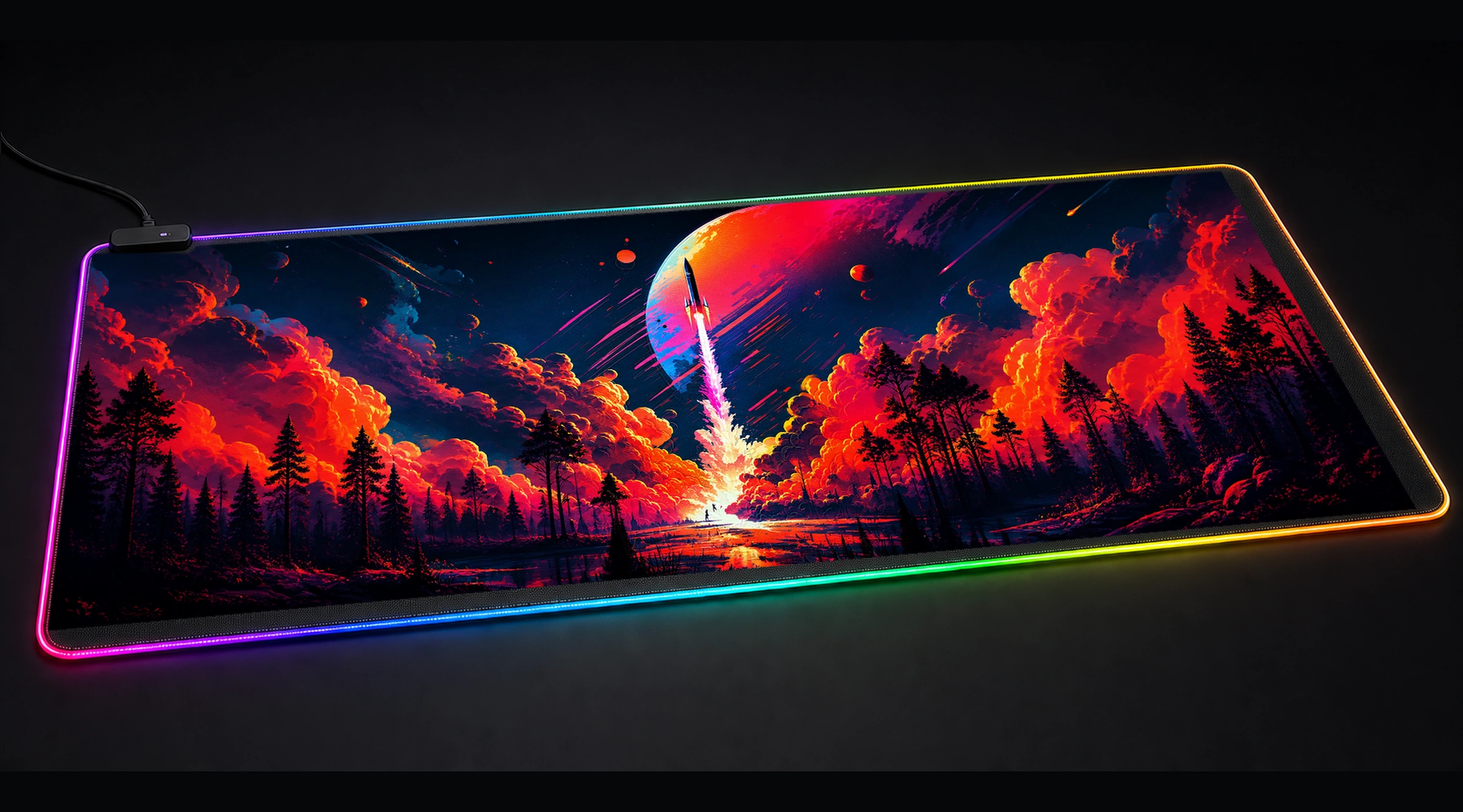 Space Journey astronaut space art panoramic RGB gaming desk mat product view