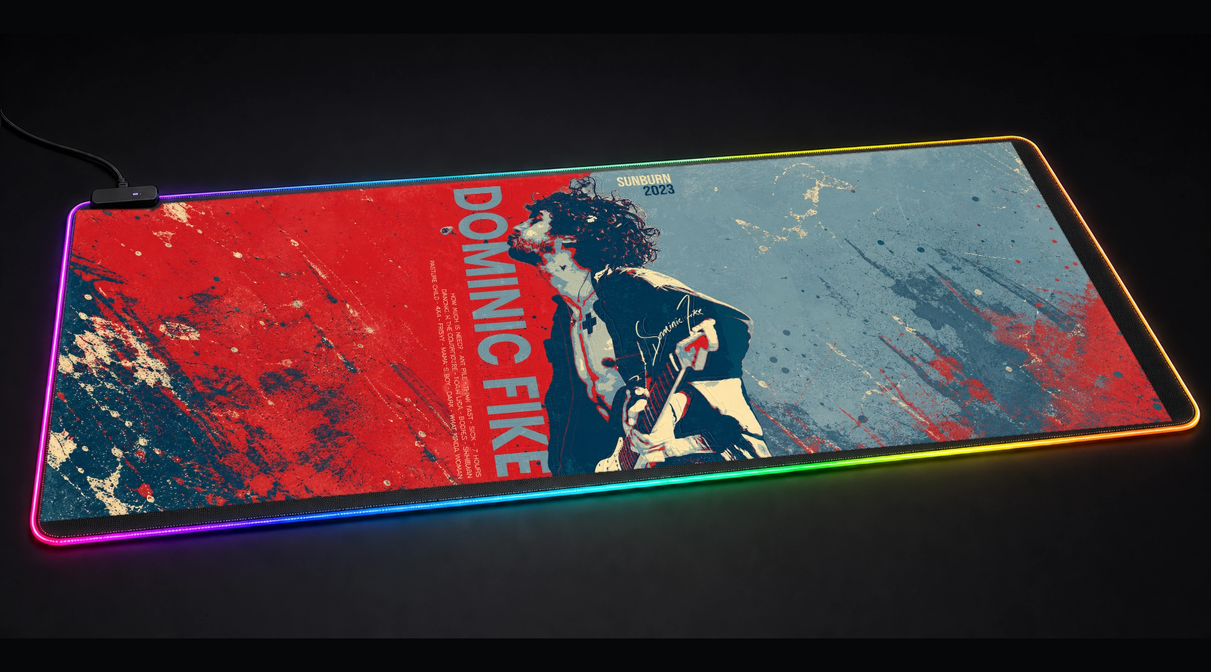 Dominic Fike Sunburn 2023 artwork music band art panoramic RGB gaming desk mat product view