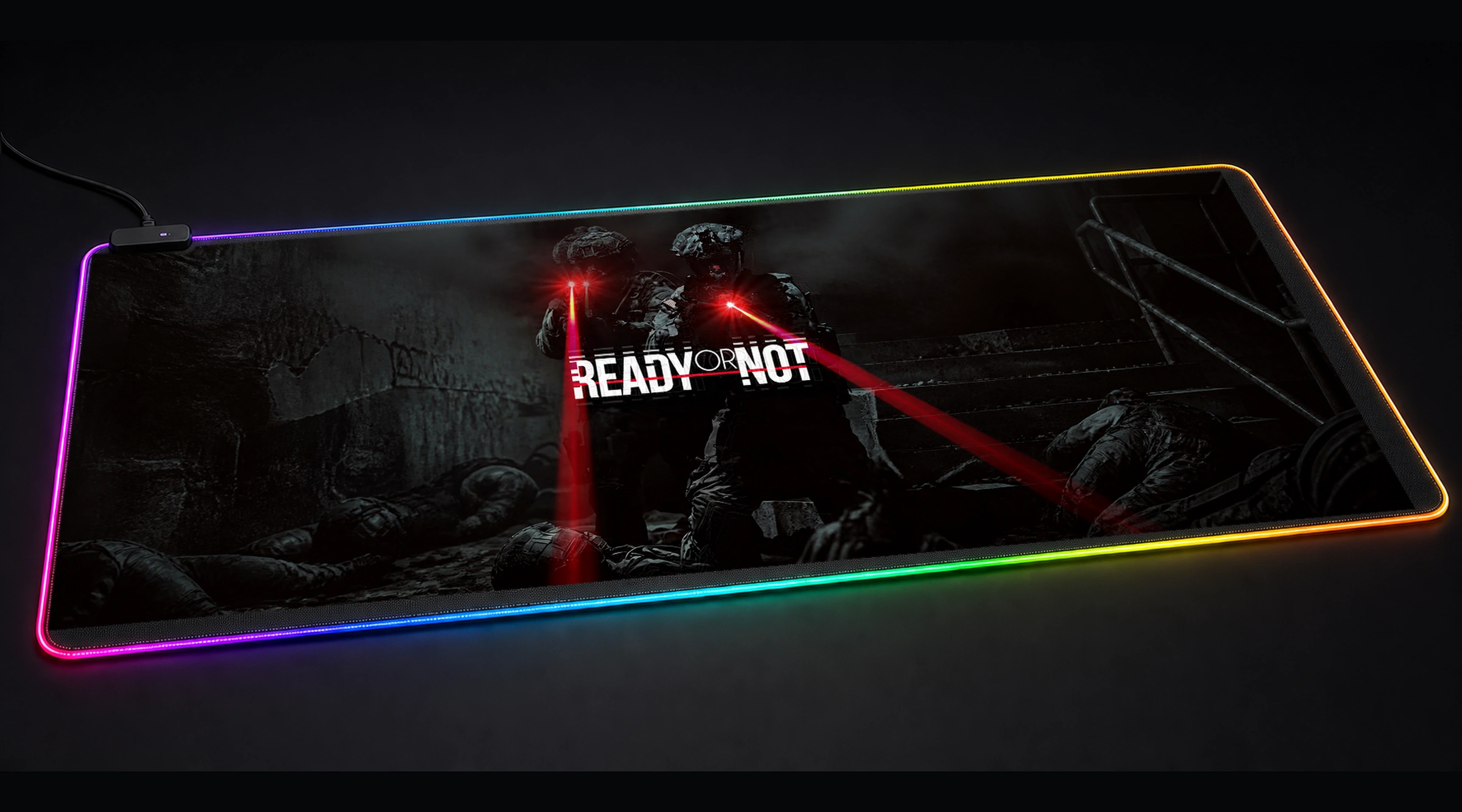 Ready or Not Tactical Weapon Game Artwork tactical action panoramic RGB gaming desk mat product view