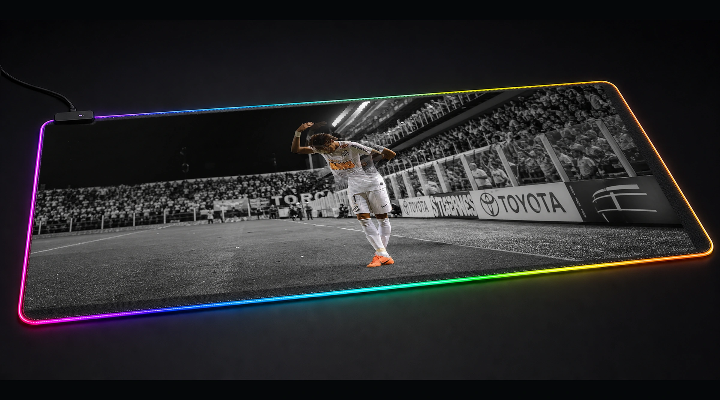 Trending — Monochrome Champion football soccer art panoramic RGB gaming desk mat product view