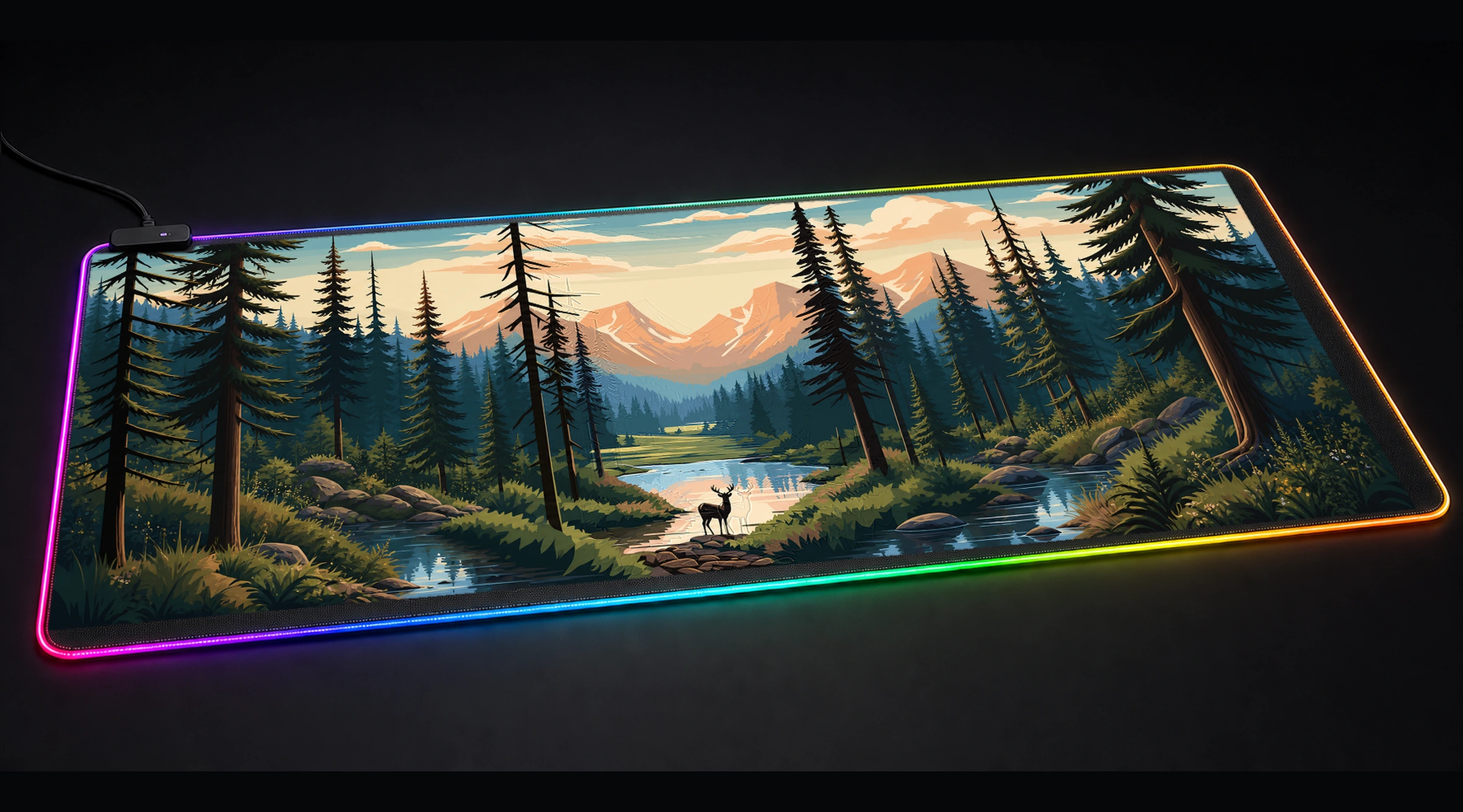 Forests and Wildlife wildlife art panoramic RGB gaming desk mat product view