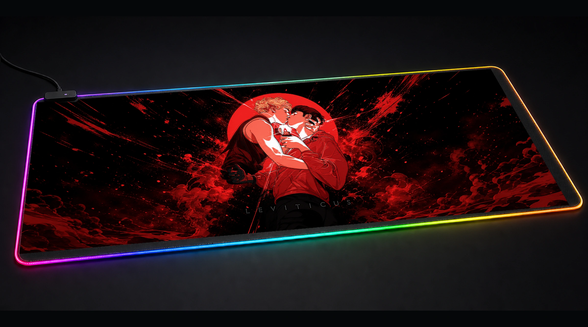 Leviticus Couple Kissing with Lighter movie tv art panoramic RGB gaming desk mat product view