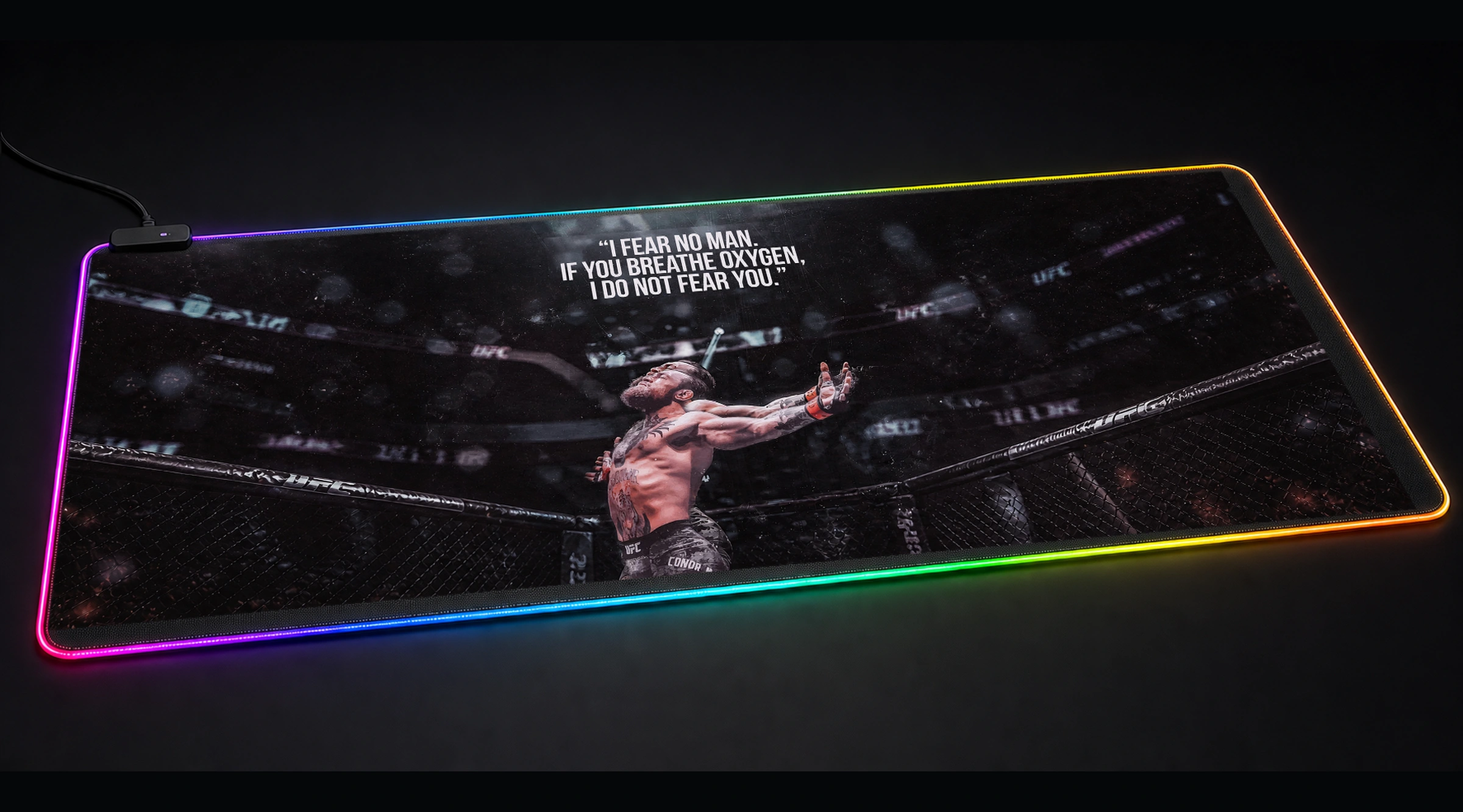 Conor McGregor Quotes movie tv art panoramic RGB gaming desk mat product view