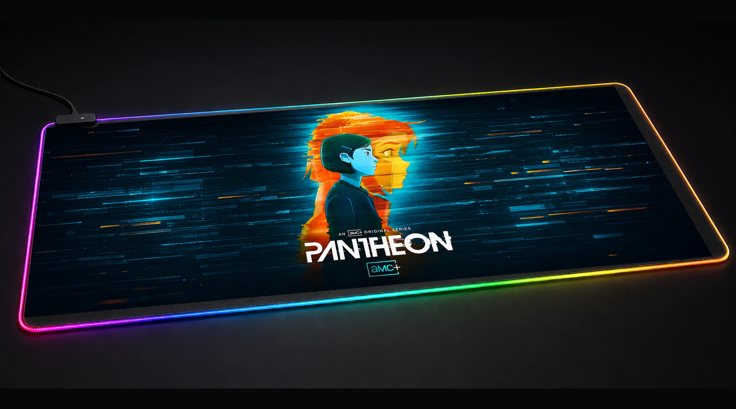 Pantheon AMC+ Original Series Art geometric line art panoramic RGB gaming desk mat product view