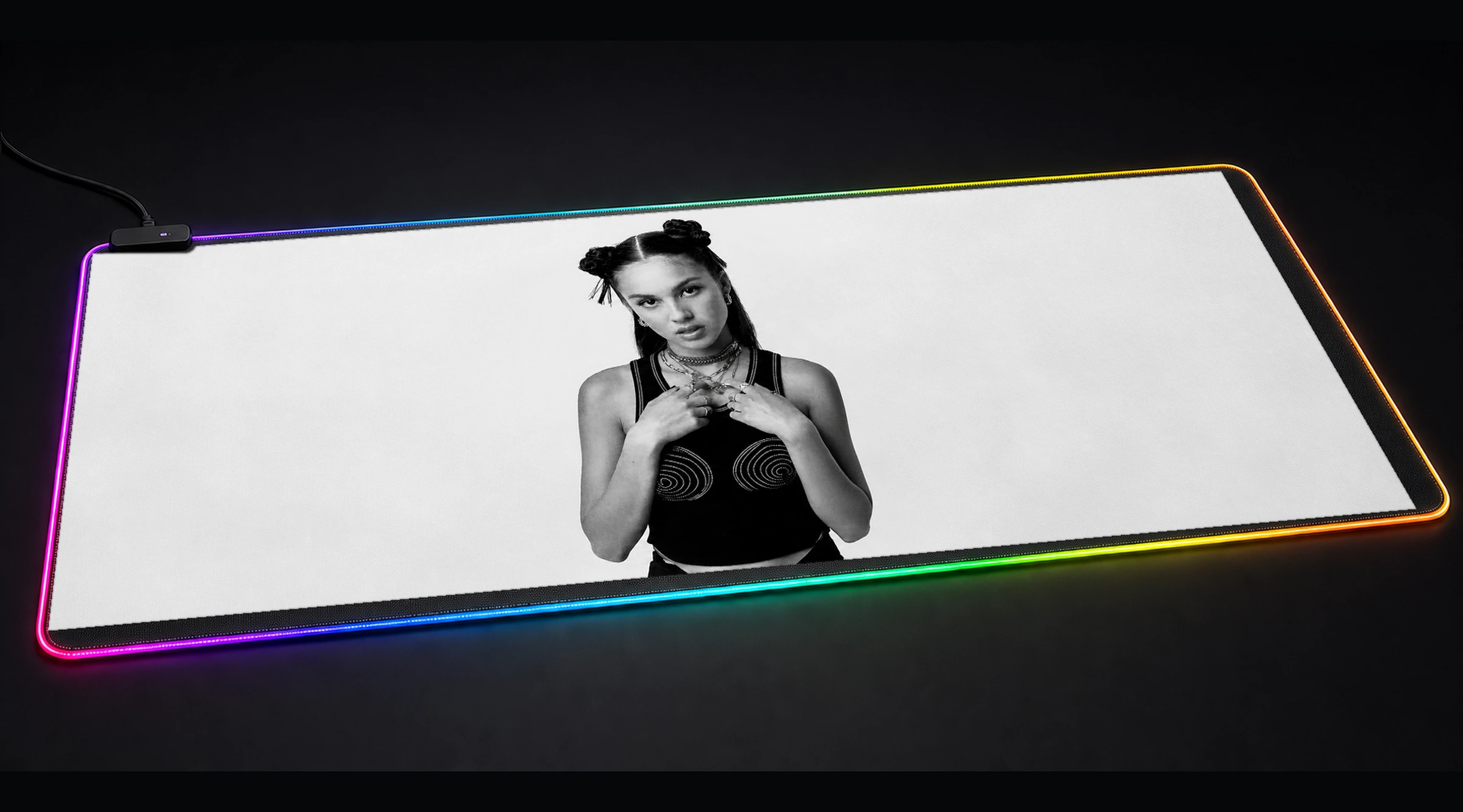 Olivia Rodrigo music band art panoramic RGB gaming desk mat product view