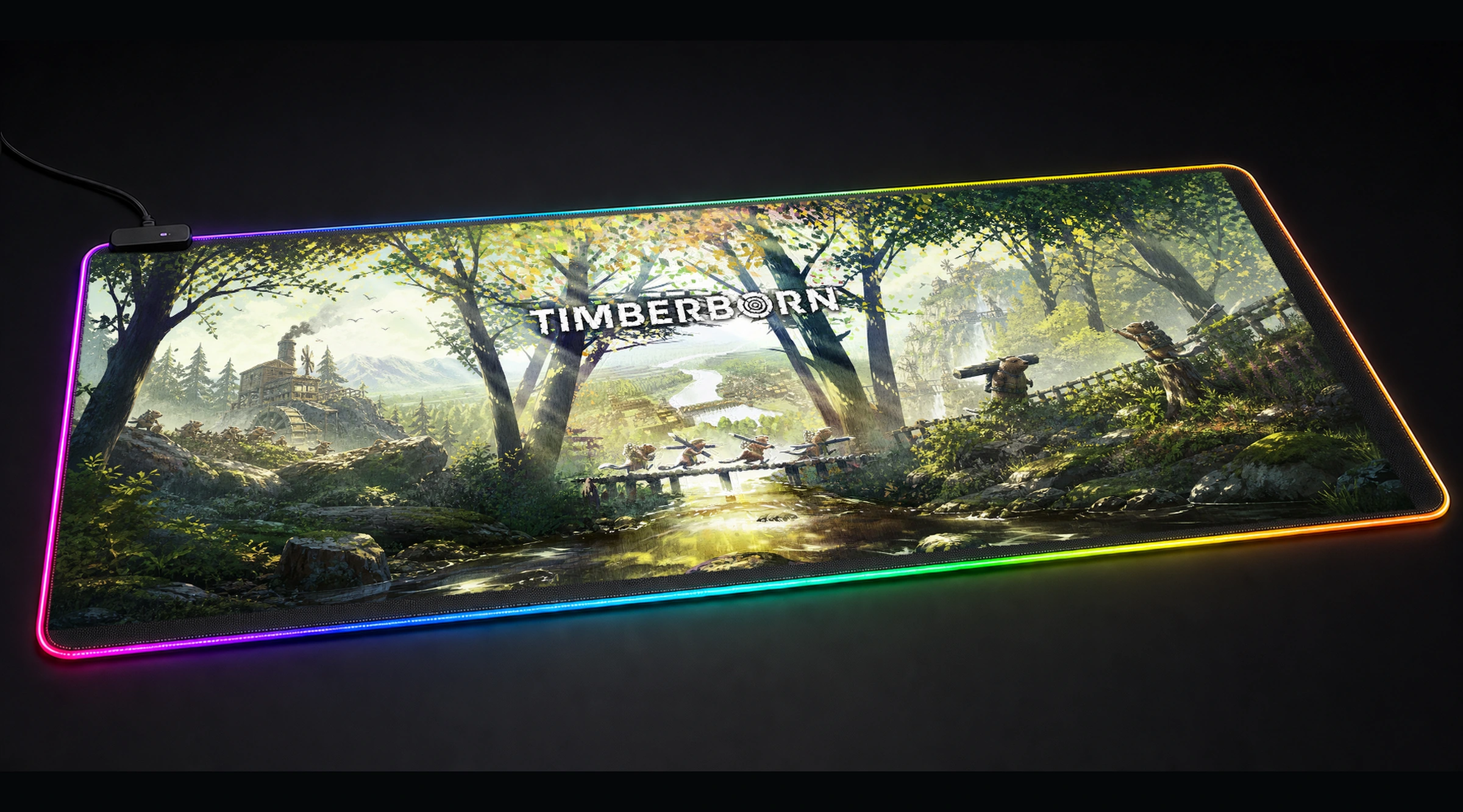 Timberborn Game Art game world art panoramic RGB gaming desk mat product view