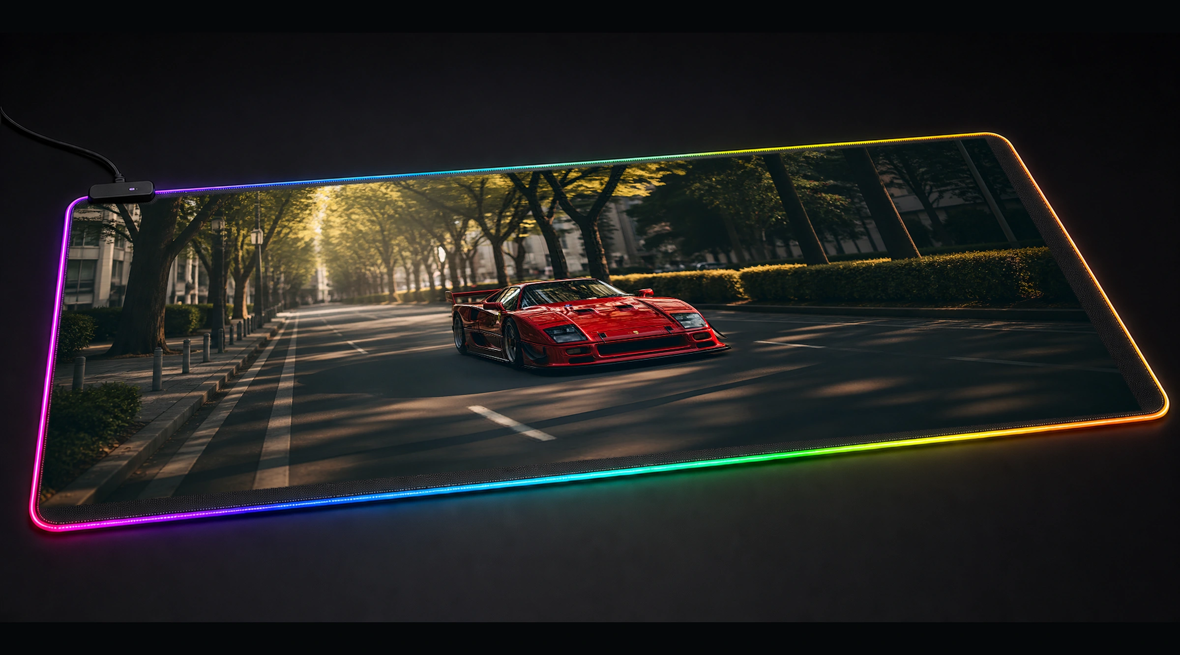 Ferrari F40 Car Photograph supercar art panoramic RGB gaming desk mat product view