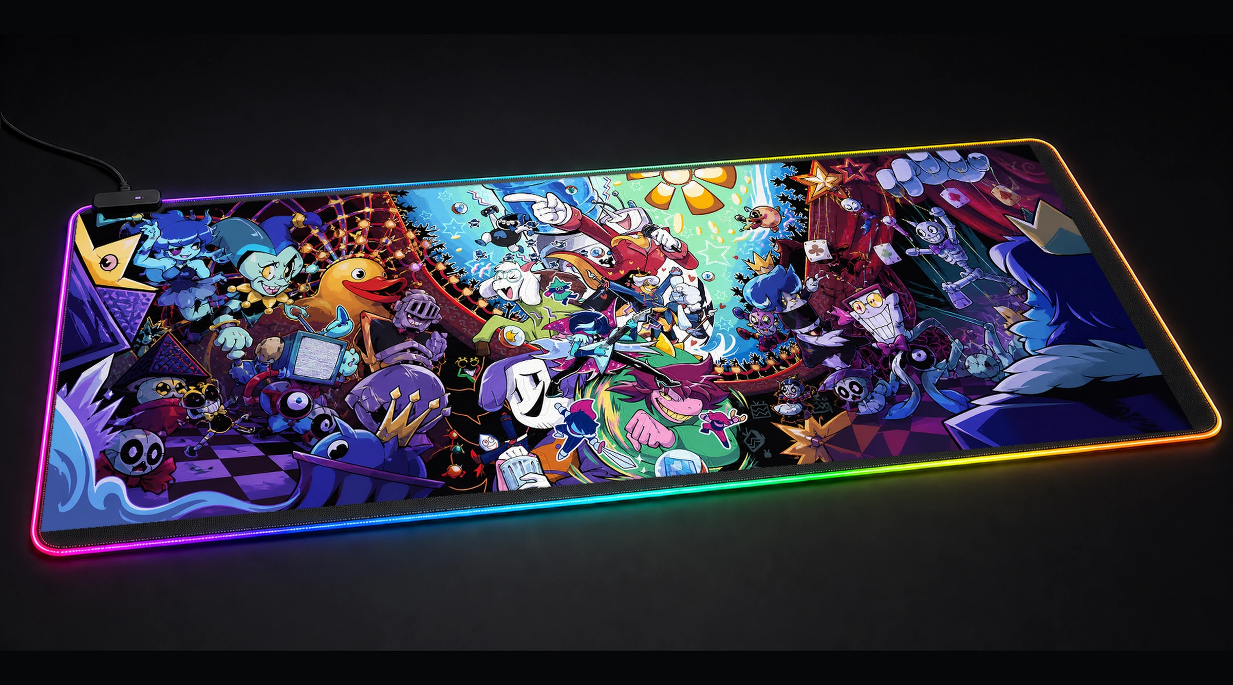 Deltarune Characters in a Dynamic Composition game world art panoramic RGB gaming desk mat product view