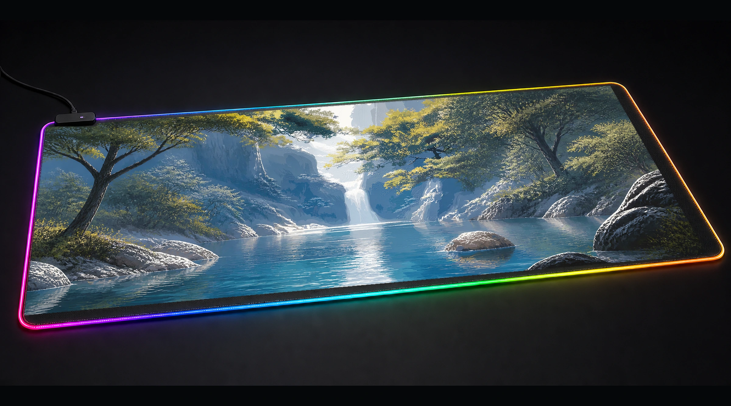 Landscapes Nature ocean wave art panoramic RGB gaming desk mat product view