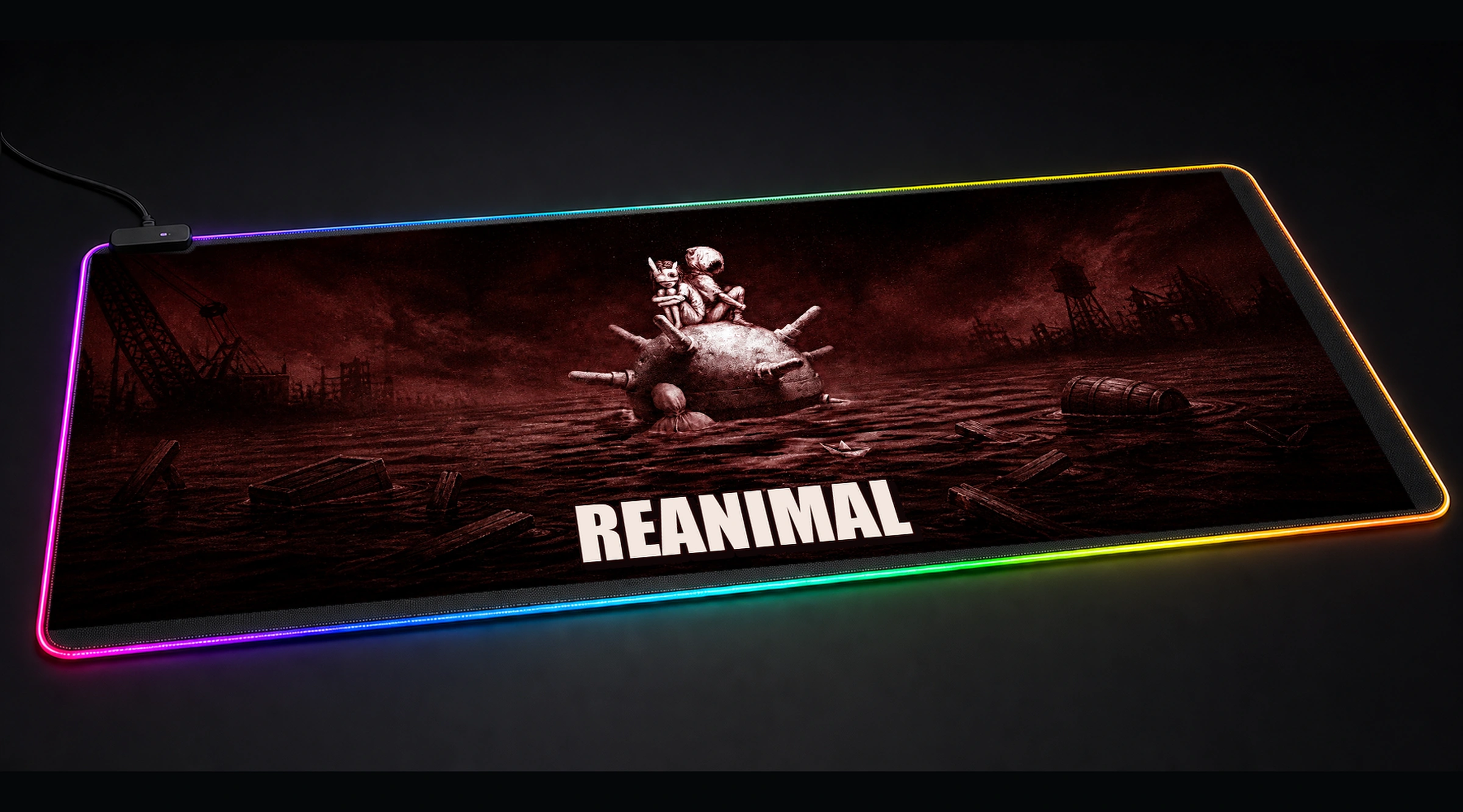 Reanimal Game artwork game world art panoramic RGB gaming desk mat product view