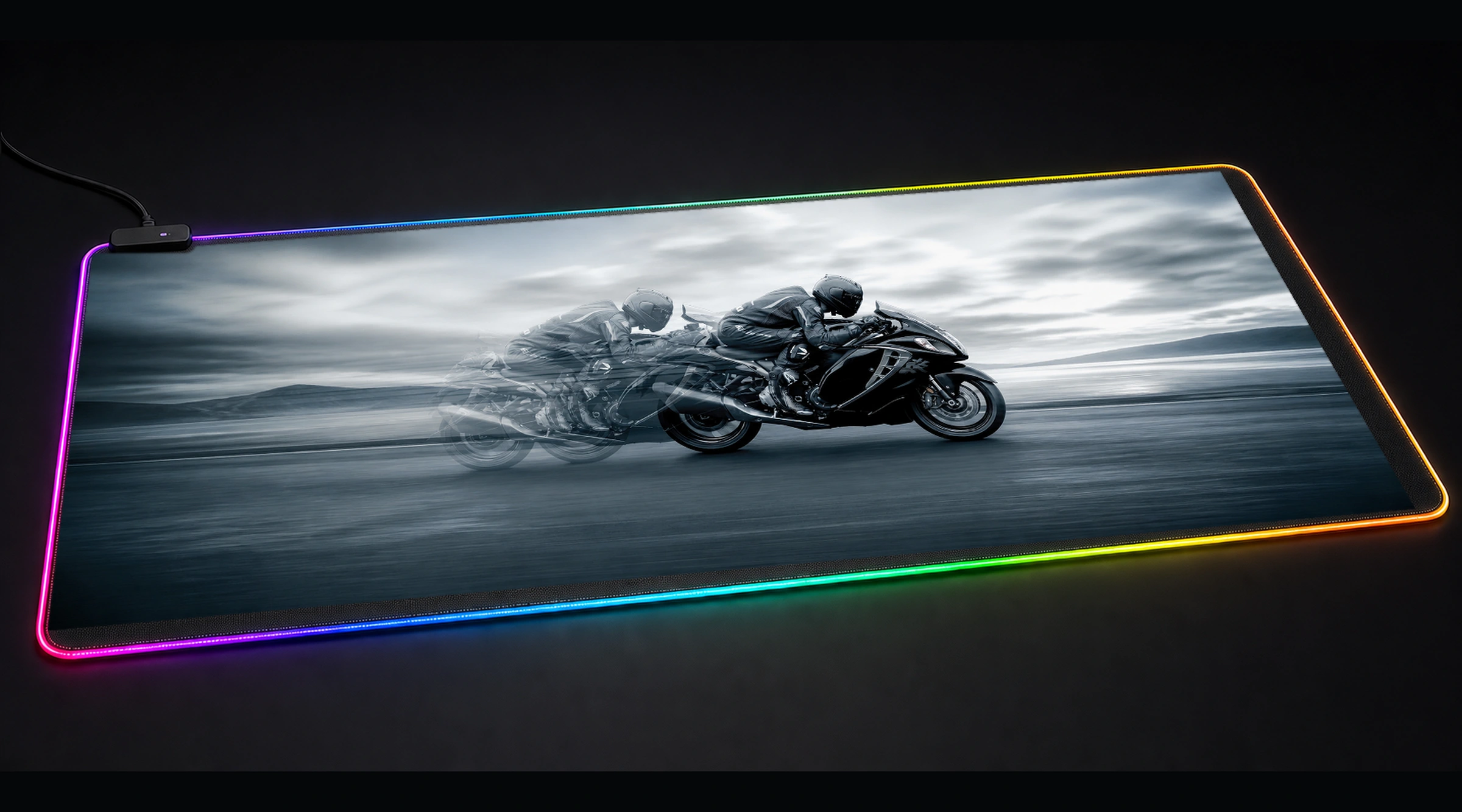 Suzuki Hayabusa formula racing panoramic RGB gaming desk mat product view