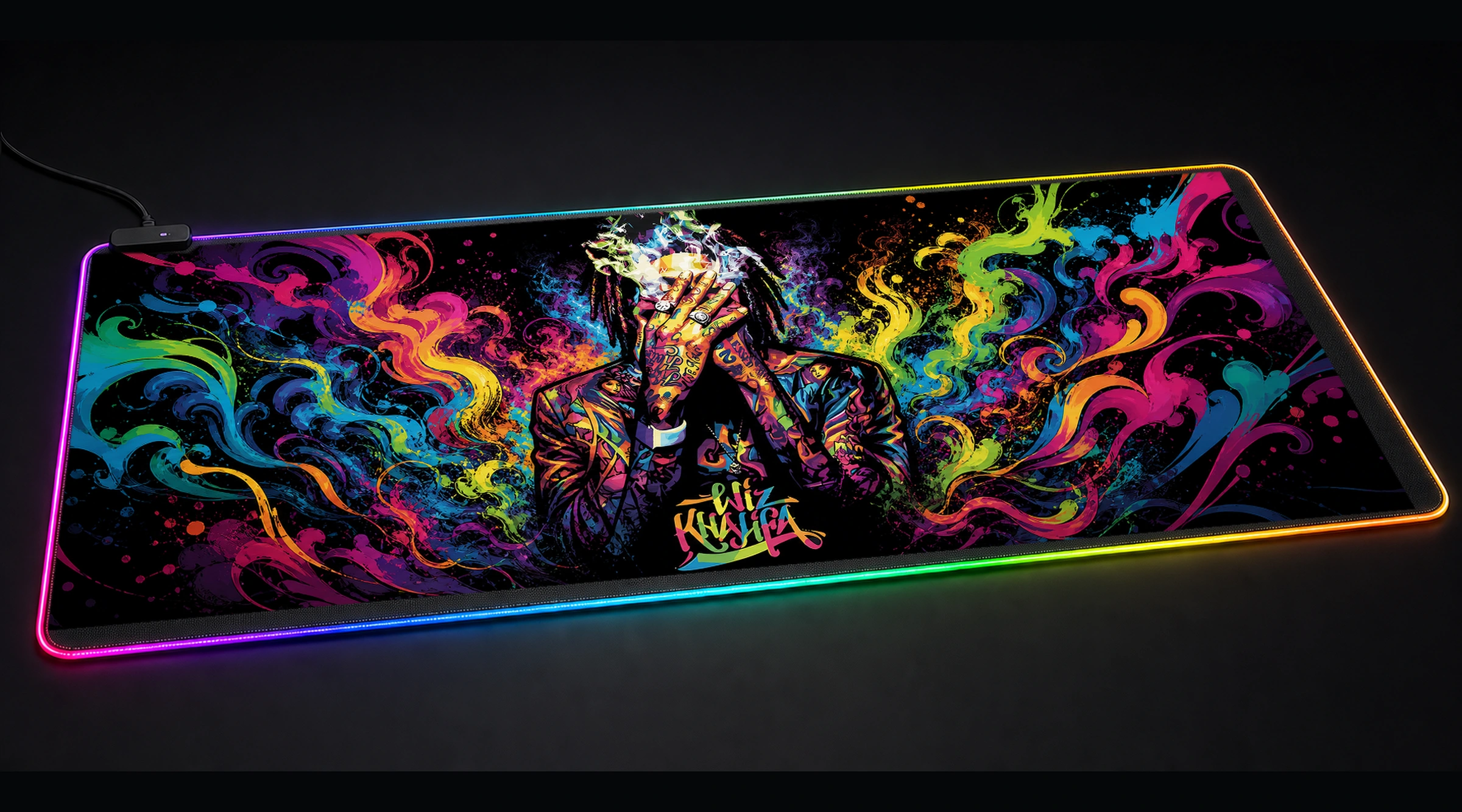 Wiz Khalifa Colorful Portrait music band art panoramic RGB gaming desk mat product view