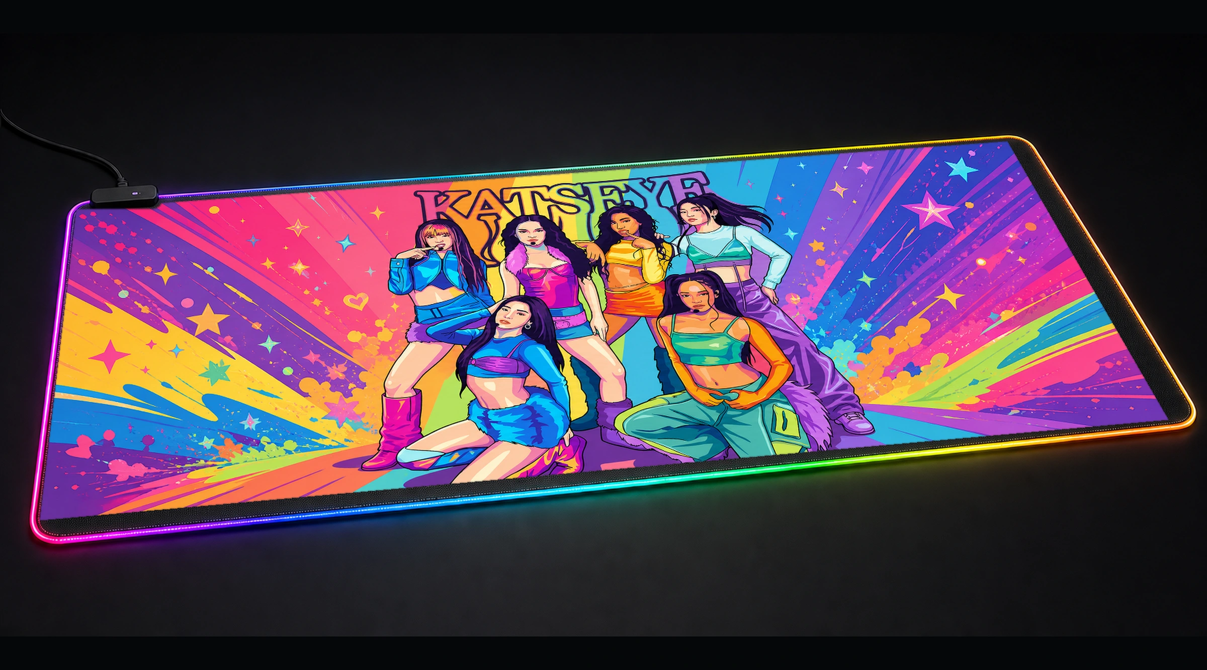 KATSEYE Group Vector Art music band art panoramic RGB gaming desk mat product view