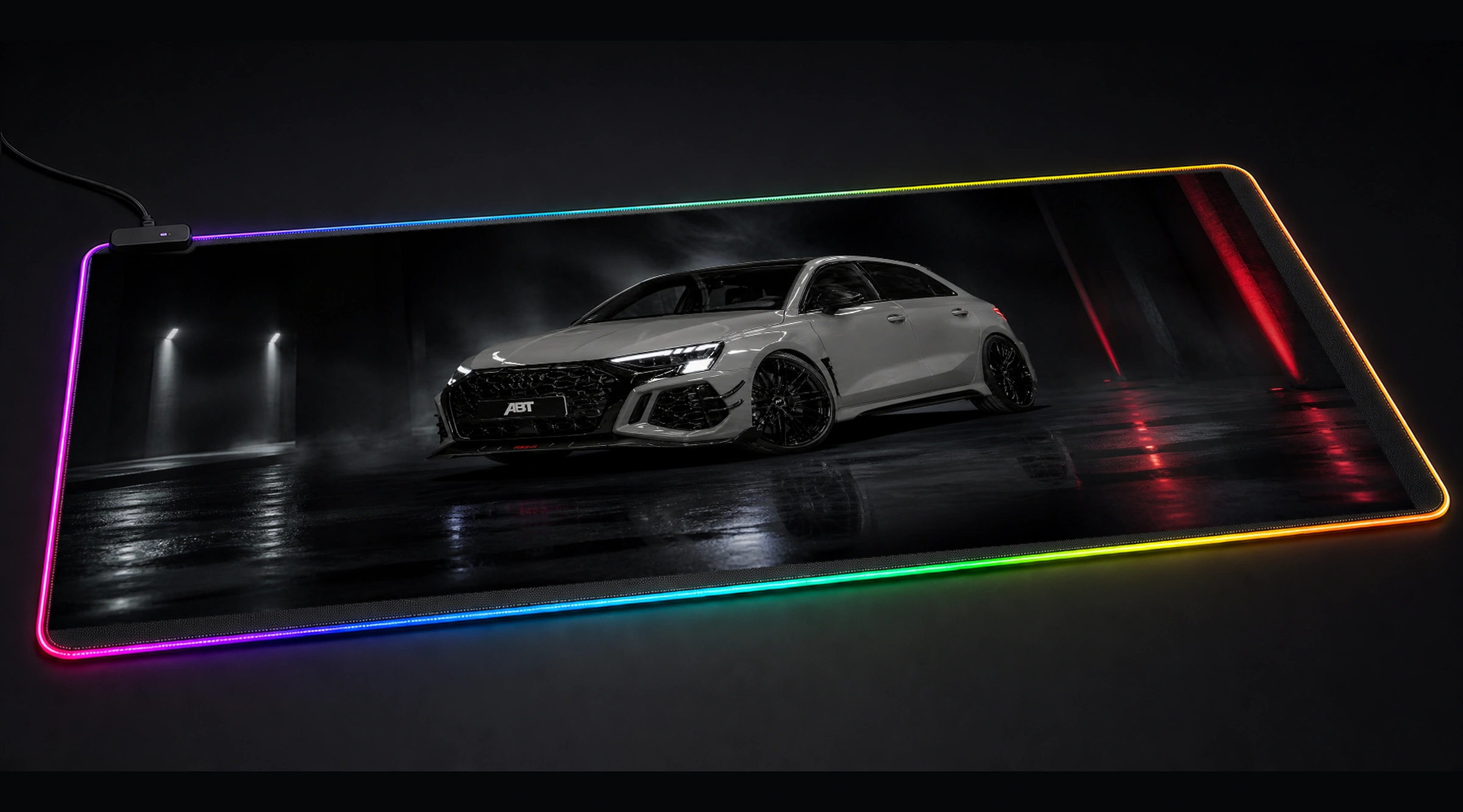 ABT Audi RS3 Sportback supercar art panoramic RGB gaming desk mat product view
