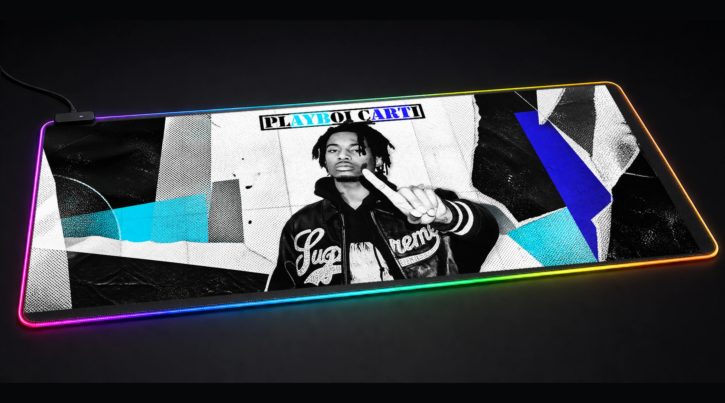 Playboi Carti music band art panoramic RGB gaming desk mat product view