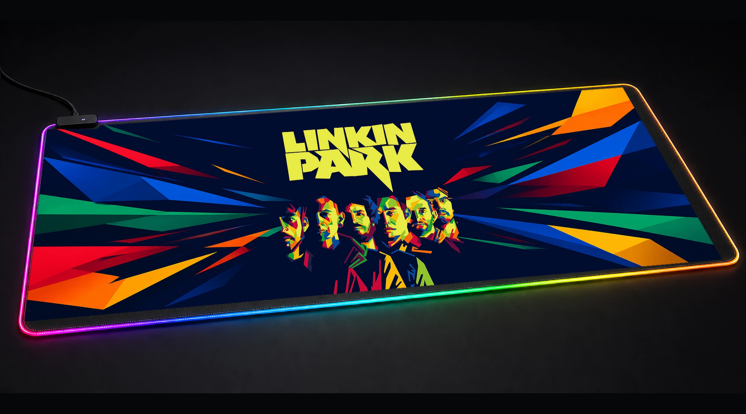 Linkin Park music band art panoramic RGB gaming desk mat product view