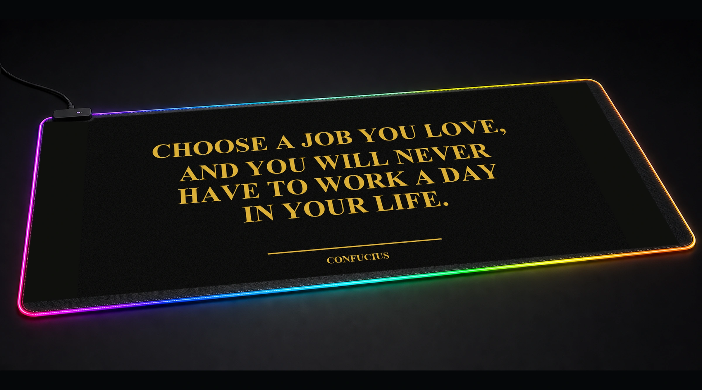 Confucius Art typography quote panoramic RGB gaming desk mat product view