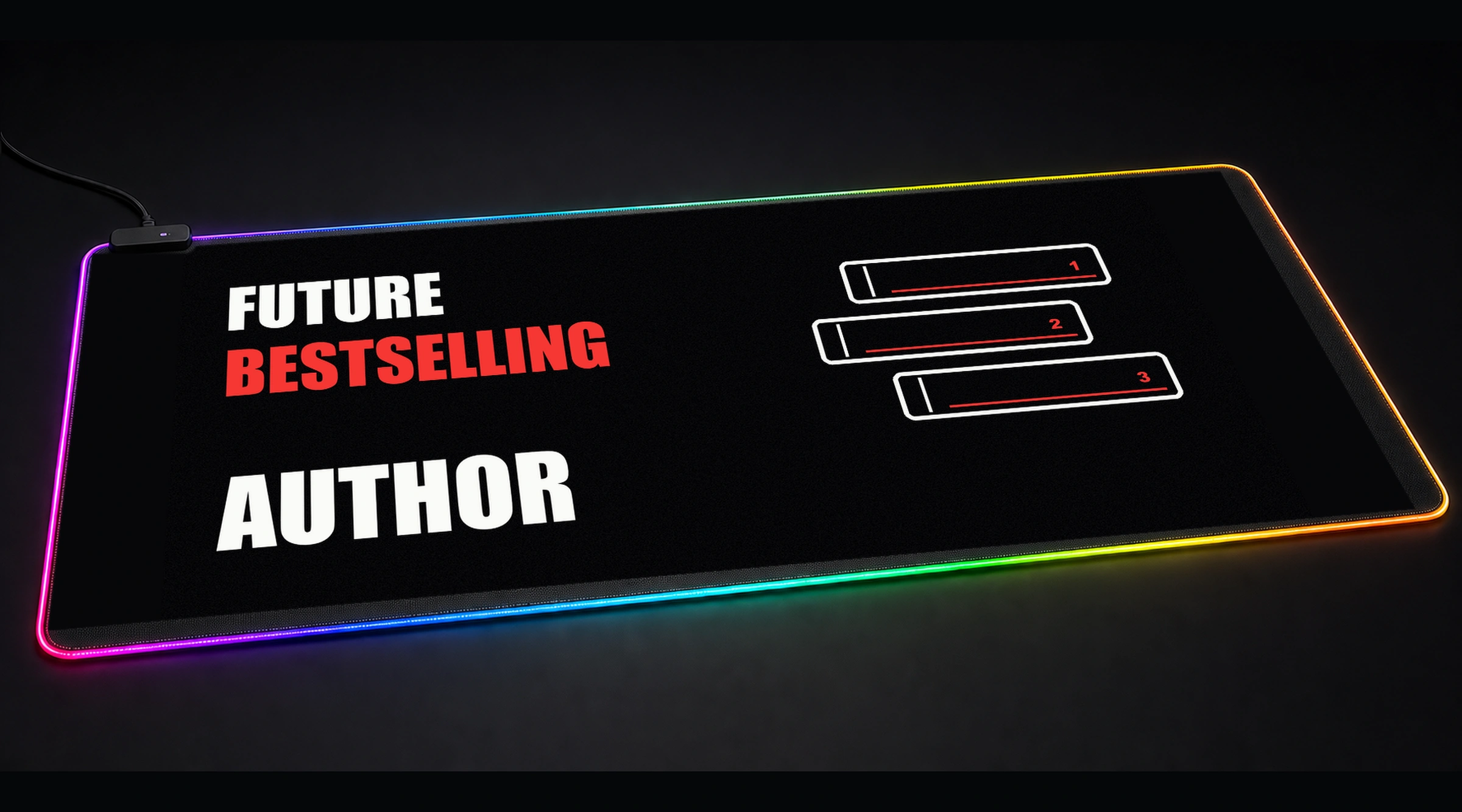 Future Author — Monochrome Mindset typography quote panoramic RGB gaming desk mat product view