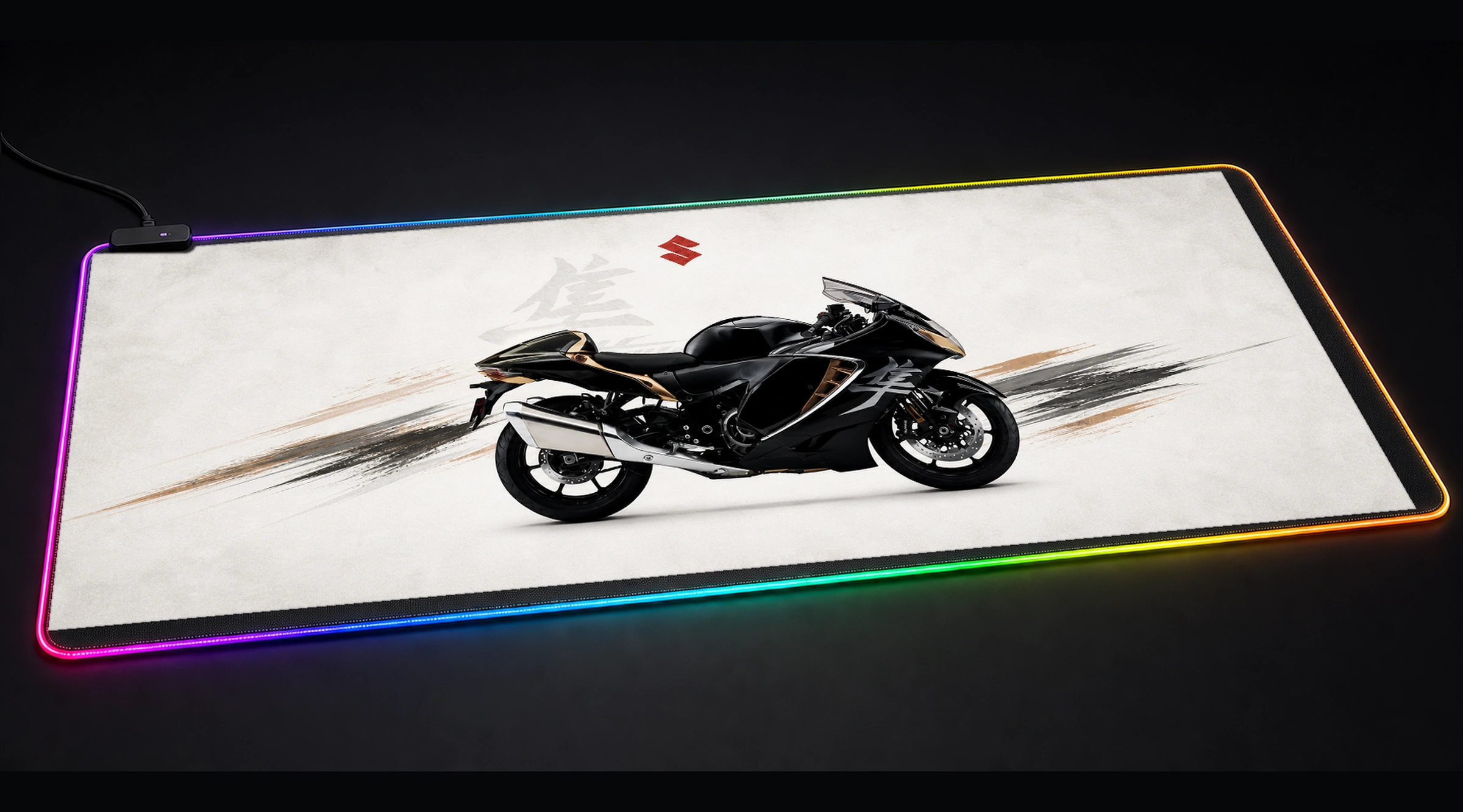 Suzuki Hayabusa Motorcycle motorcycle motocross panoramic RGB gaming desk mat product view