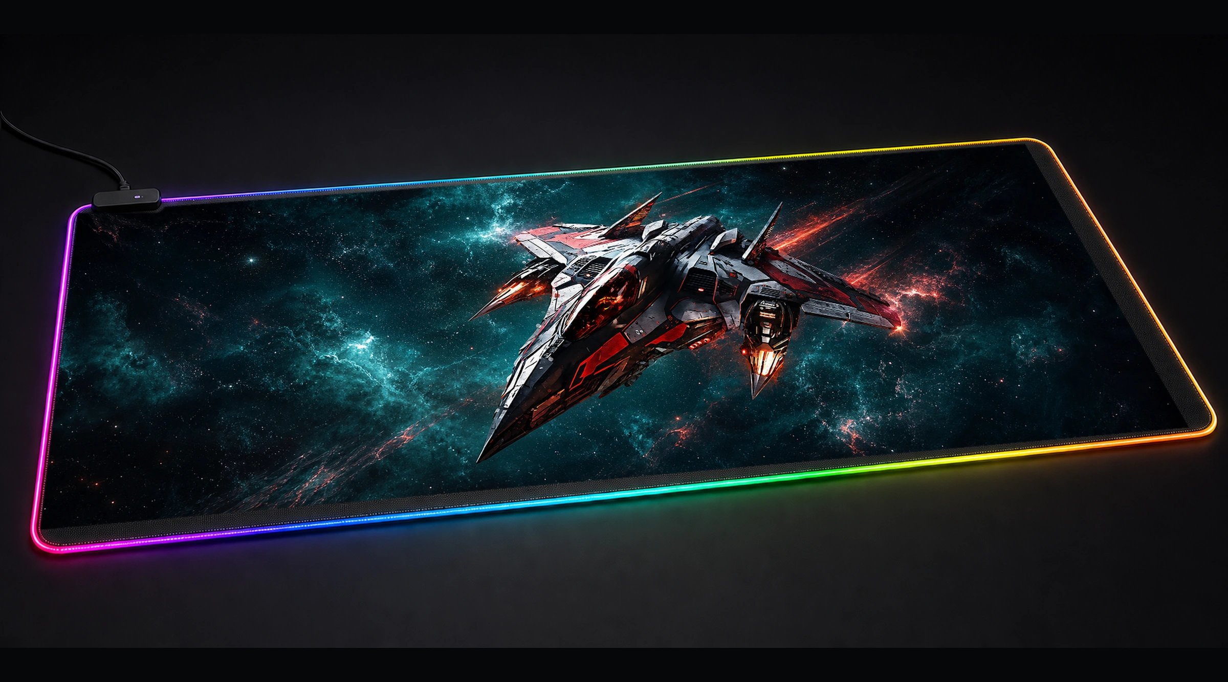Splatter Jet astronaut space art panoramic RGB gaming desk mat product view