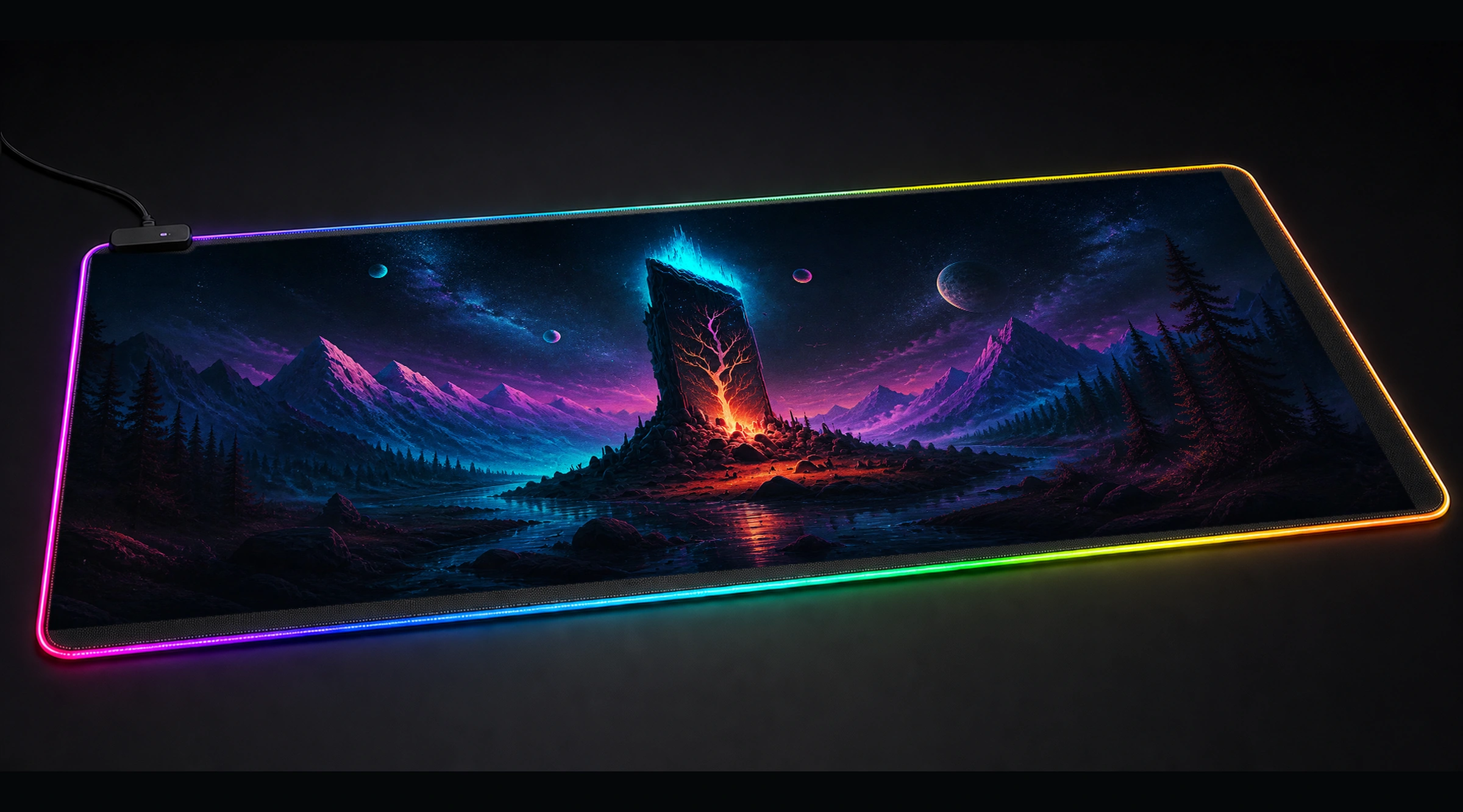 Monolith Lighting game world art panoramic RGB gaming desk mat product view