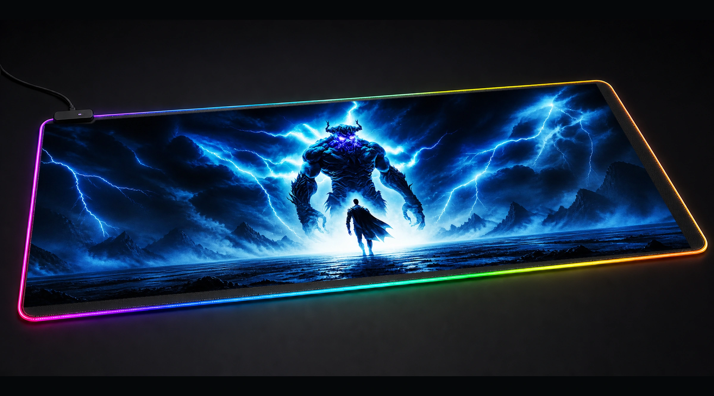 Lightning Monsters dragon fantasy panoramic RGB gaming desk mat product view