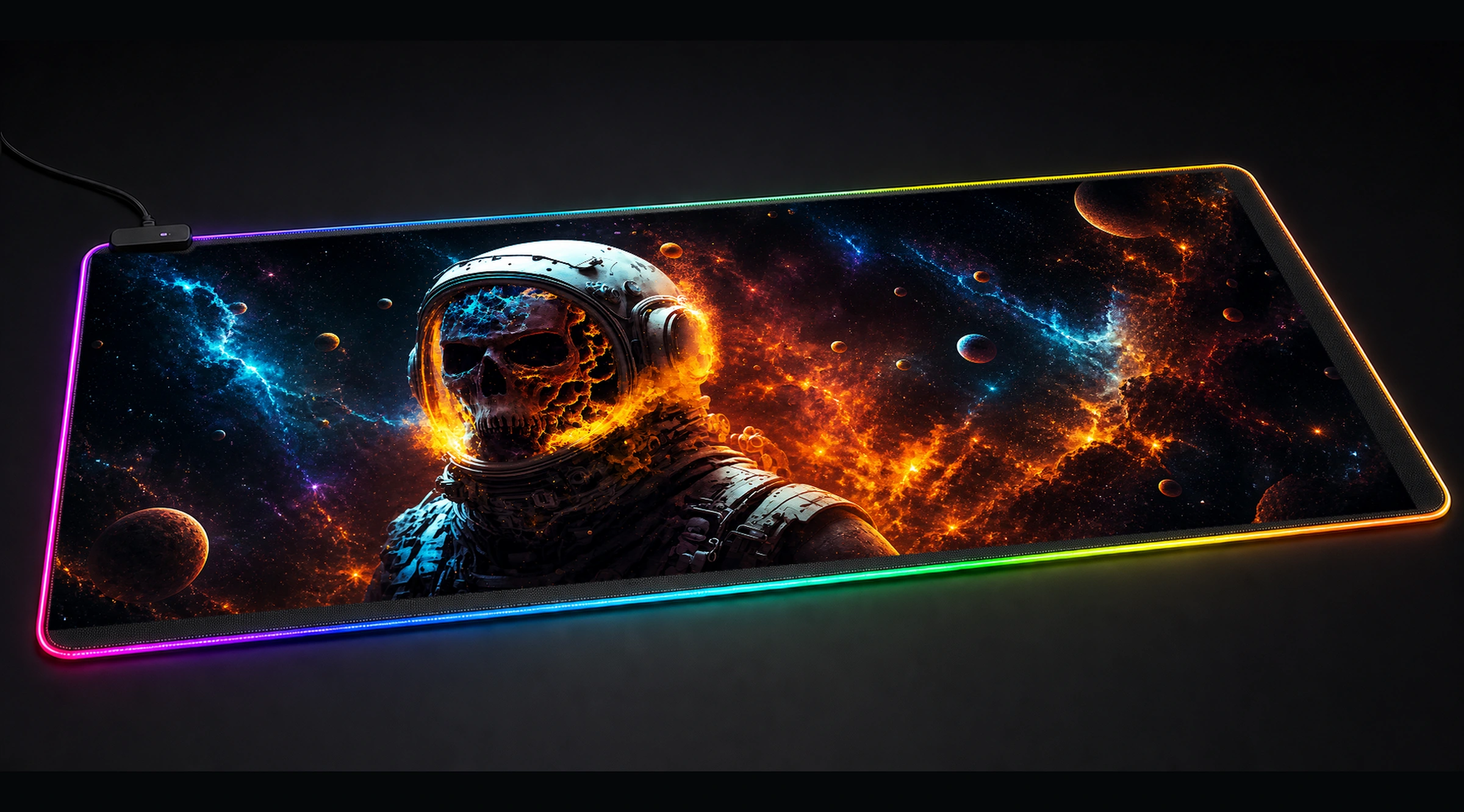 Closeup of an Astronaut astronaut space art panoramic RGB gaming desk mat product view
