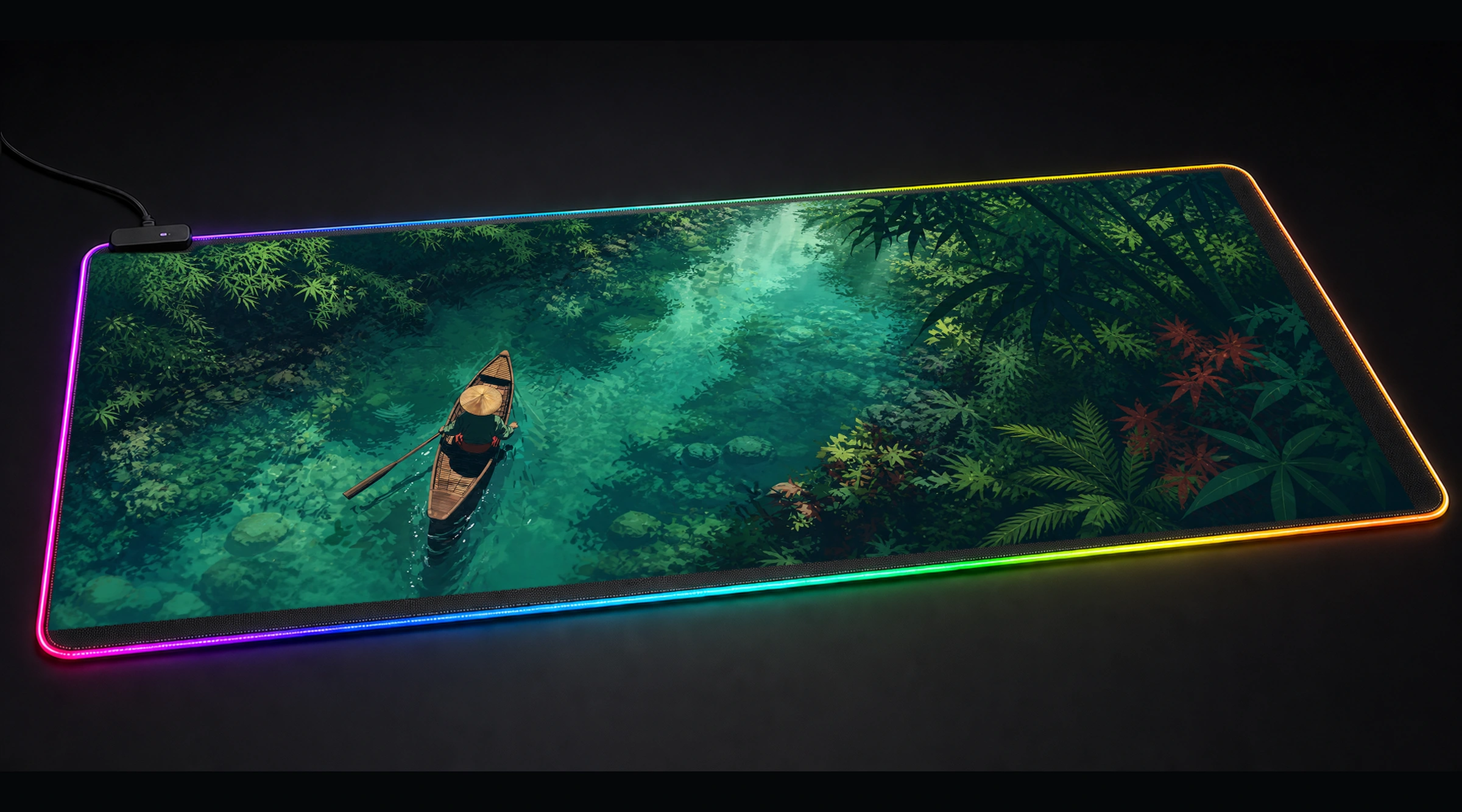 Vietnam River Journey ocean wave art panoramic RGB gaming desk mat product view
