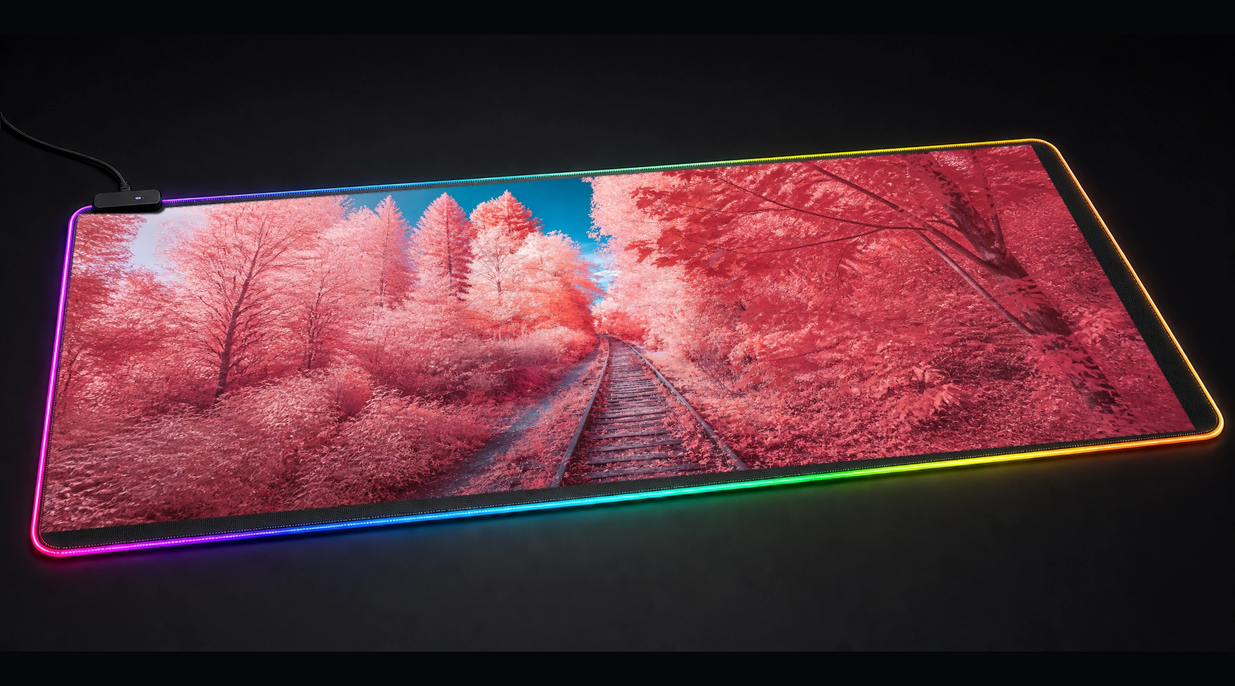 Beautiful Sakura Pink sakura fuji art panoramic RGB gaming desk mat product view