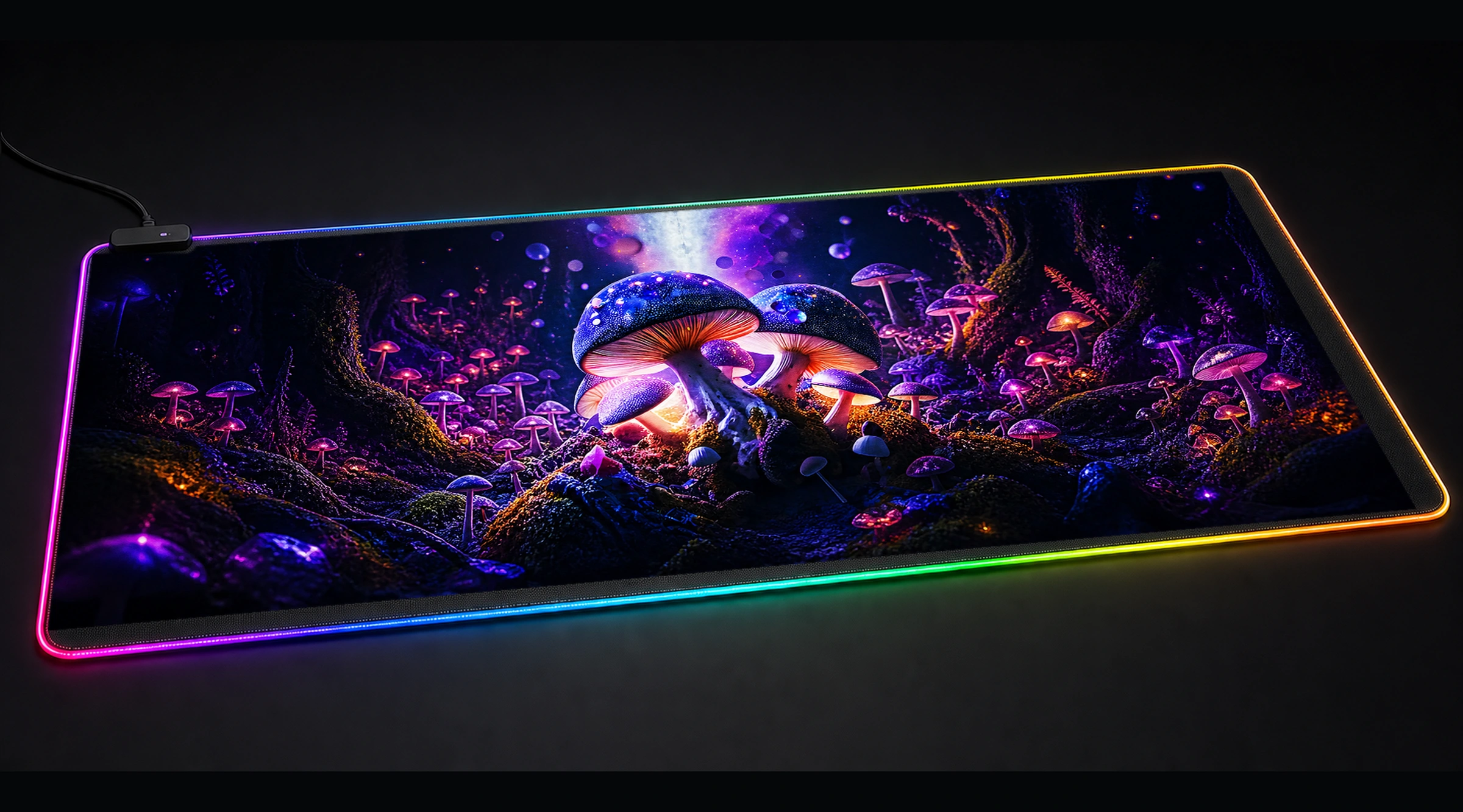 Forest Mushroom forest landscape panoramic RGB gaming desk mat product view