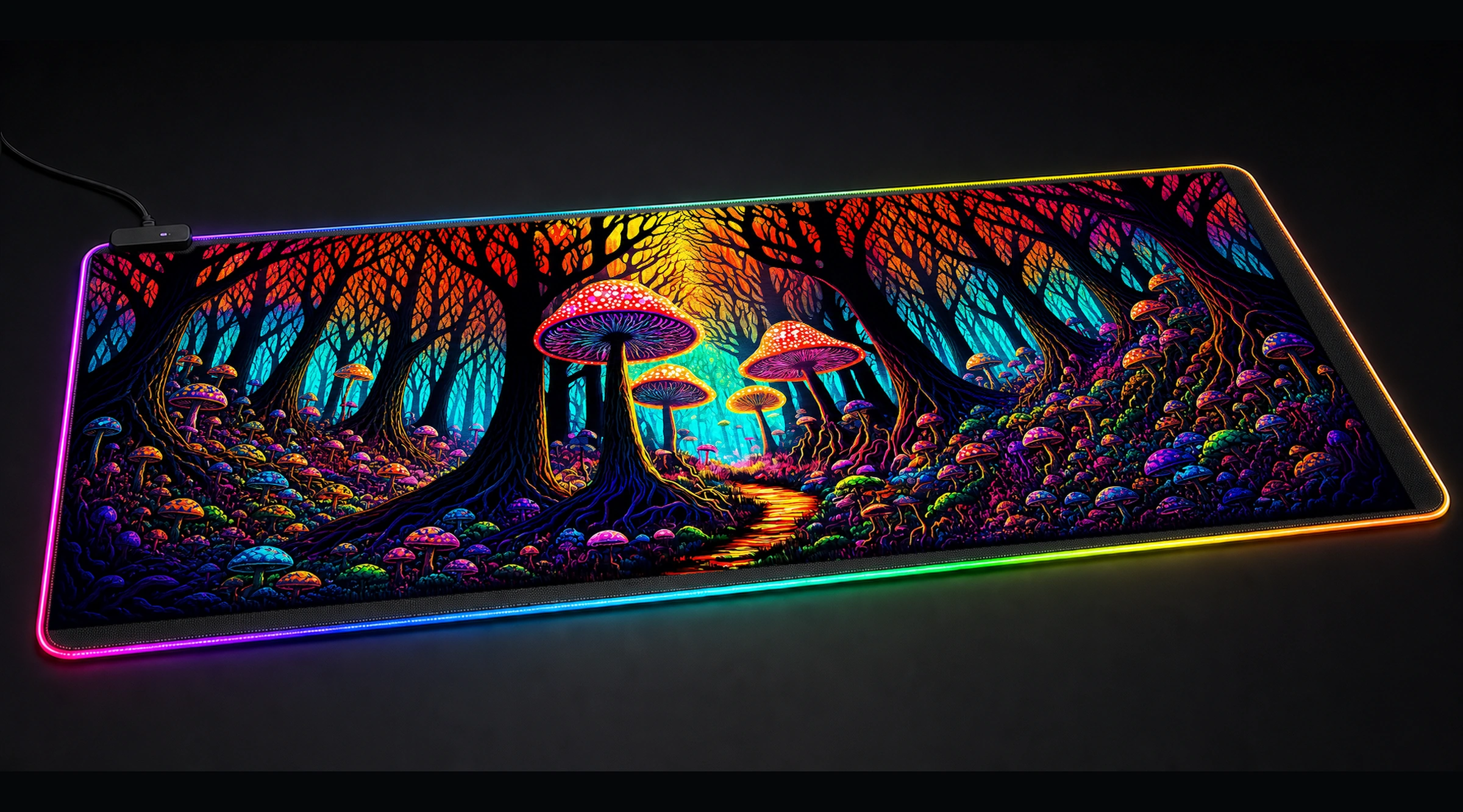 Mushroom Forest forest landscape panoramic RGB gaming desk mat product view