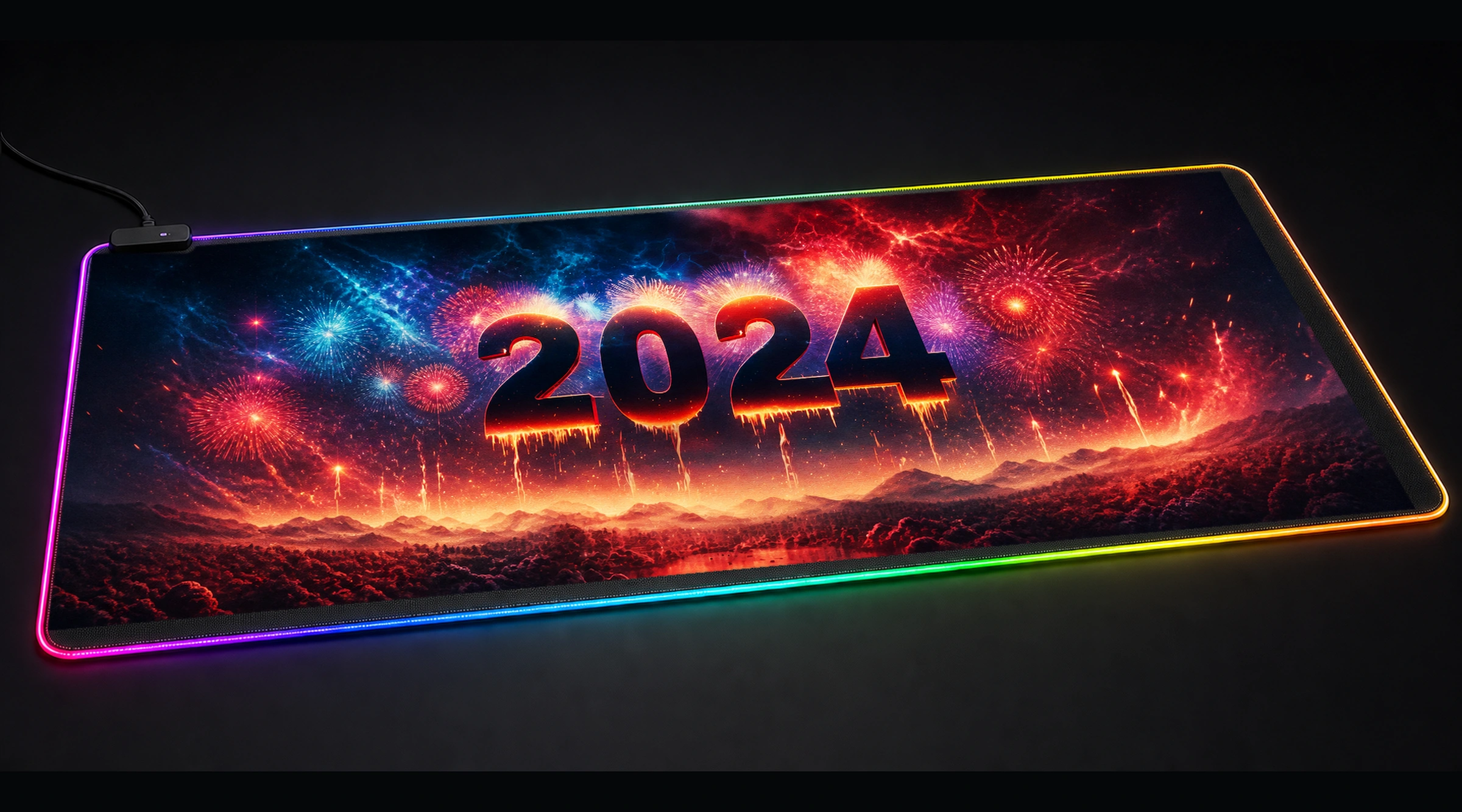 New Year fantasy art panoramic RGB gaming desk mat product view