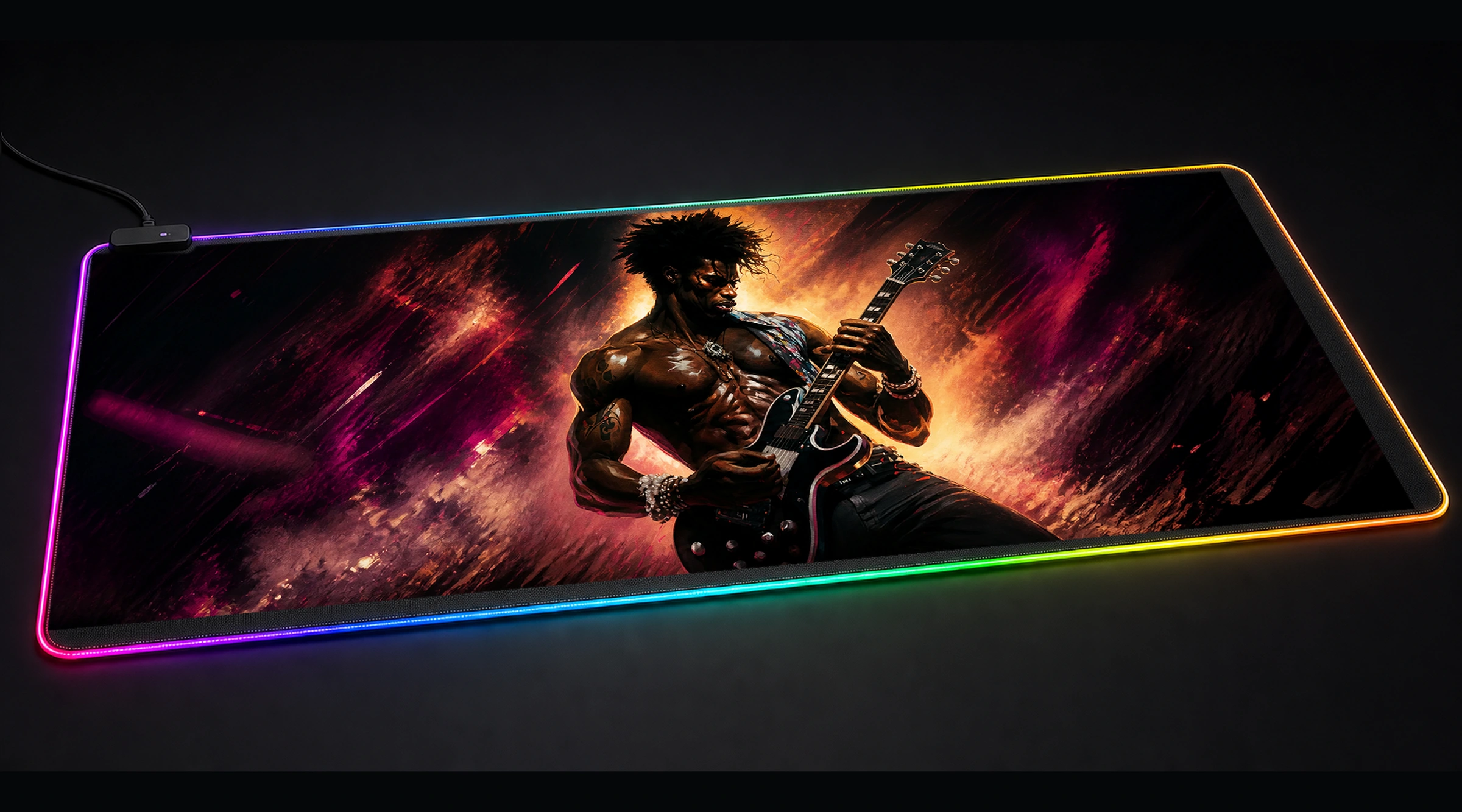 The Artists as Rockstar abstract art panoramic RGB gaming desk mat product view