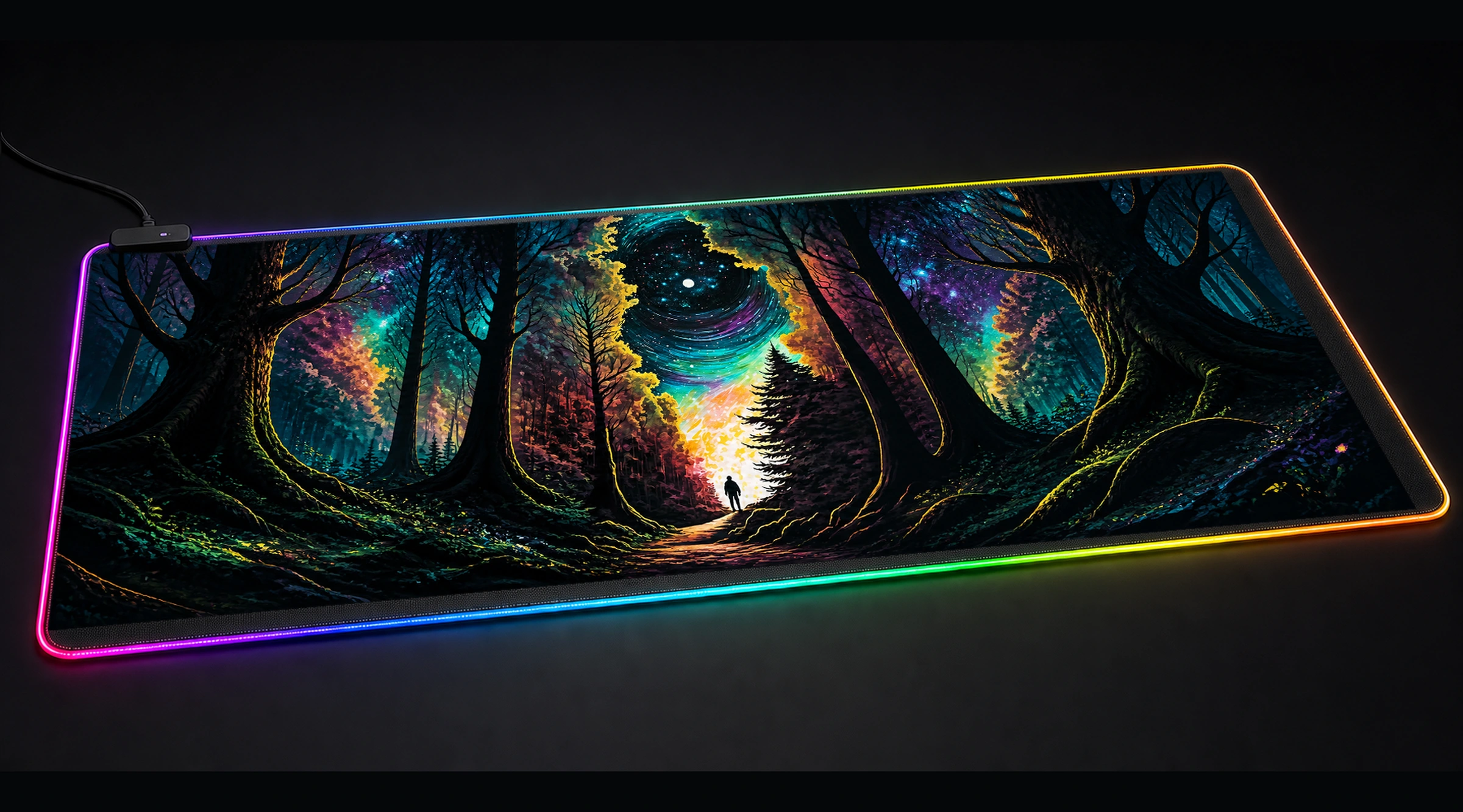 Paint The Silent Night celestial moon art panoramic RGB gaming desk mat product view