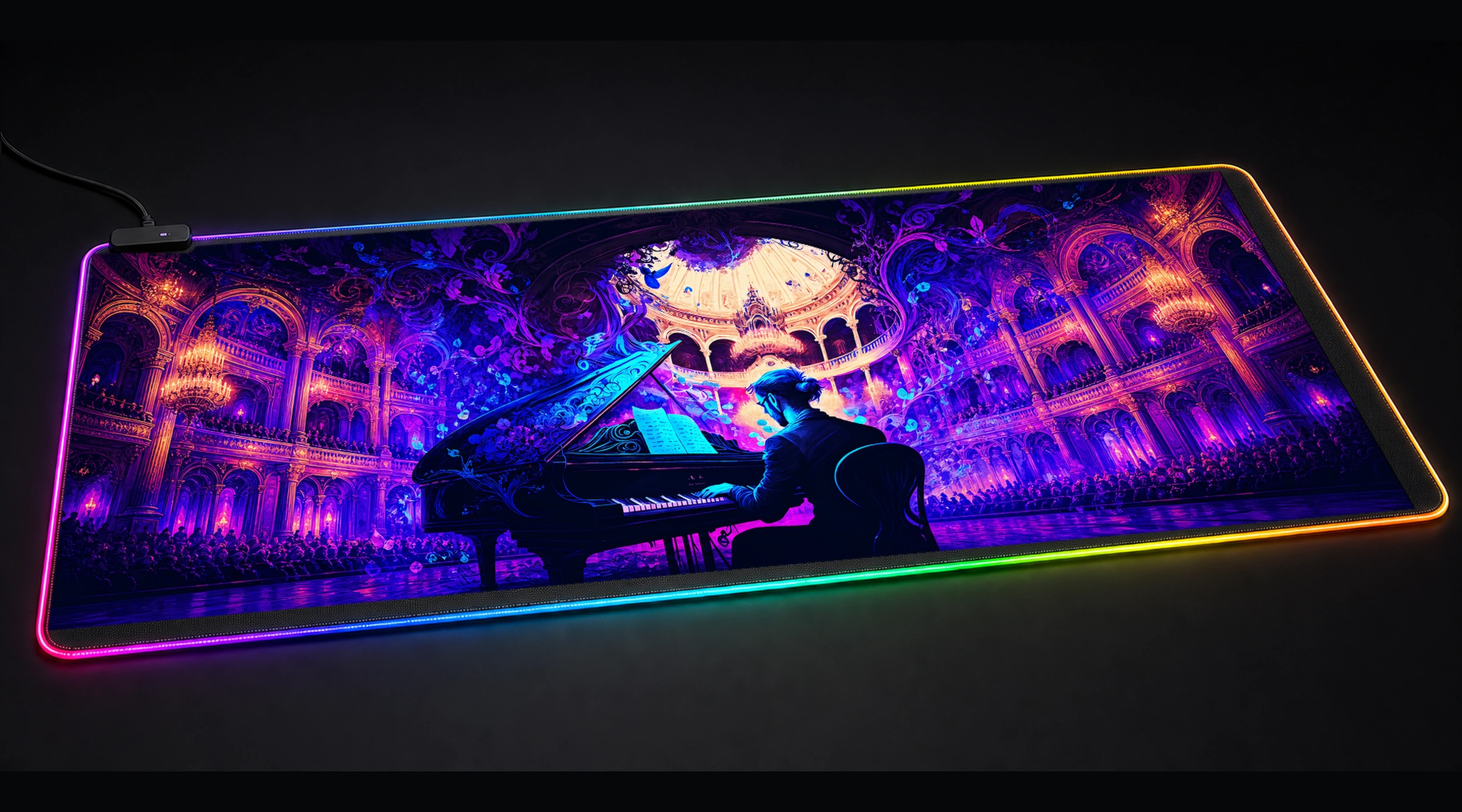 Pianist Music music band art panoramic RGB gaming desk mat product view