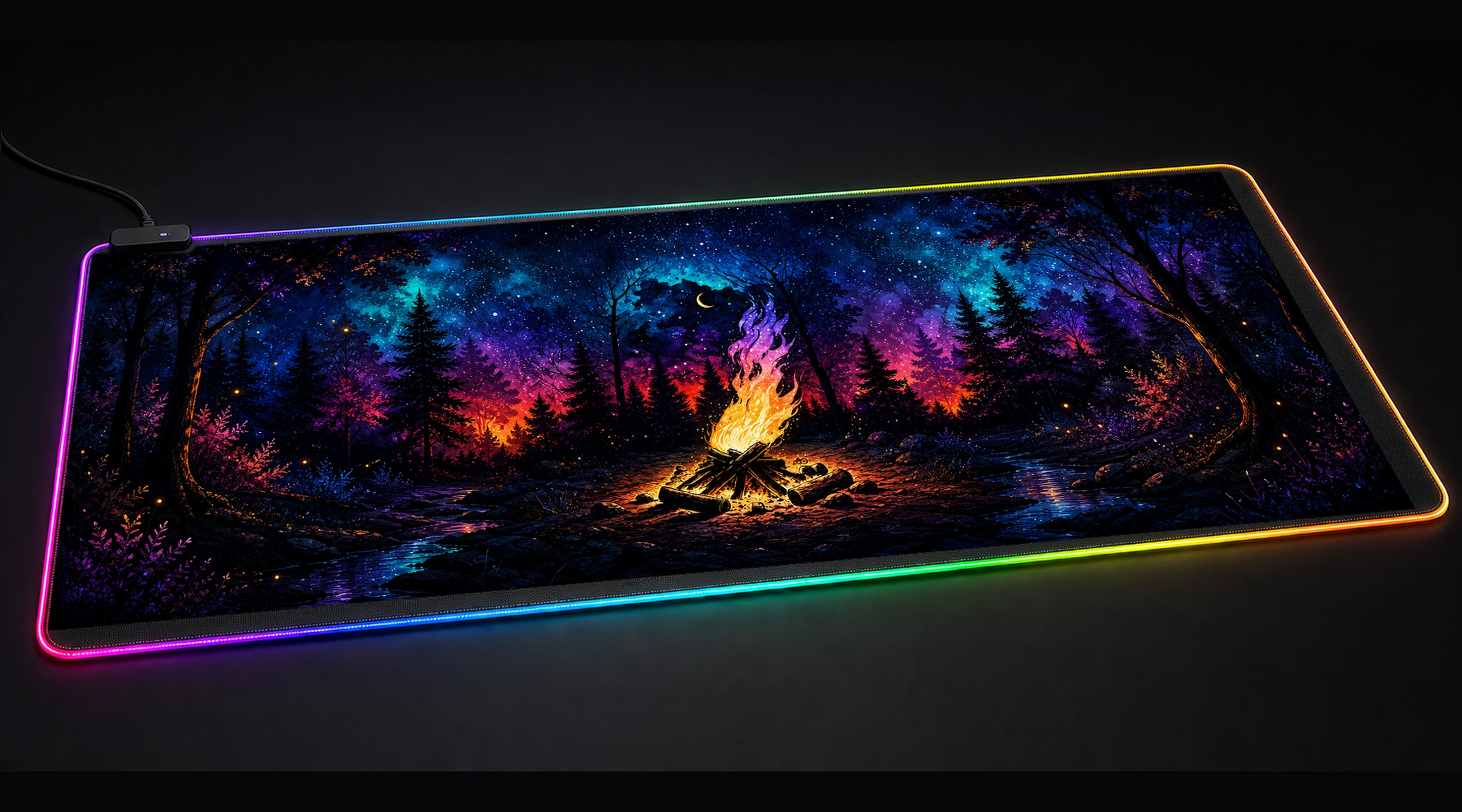 Nice Galaxy Campfire galaxy space art panoramic RGB gaming desk mat product view