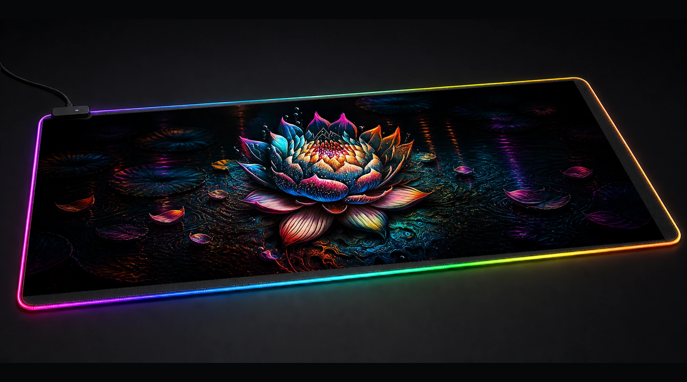 Lotus Flower Art floral botanical art panoramic RGB gaming desk mat product view