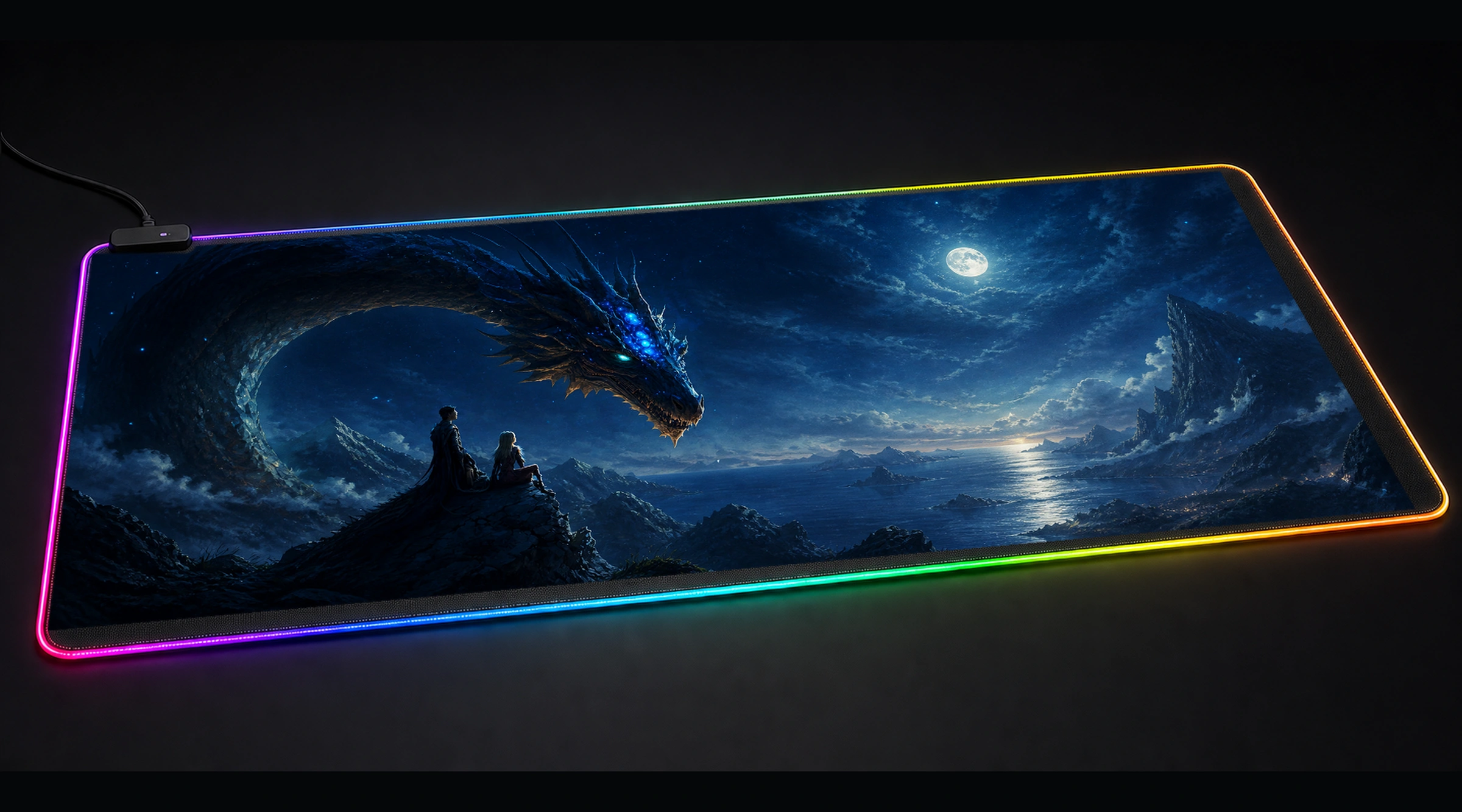 Blue Dragon Appearance dragon fantasy panoramic RGB gaming desk mat product view