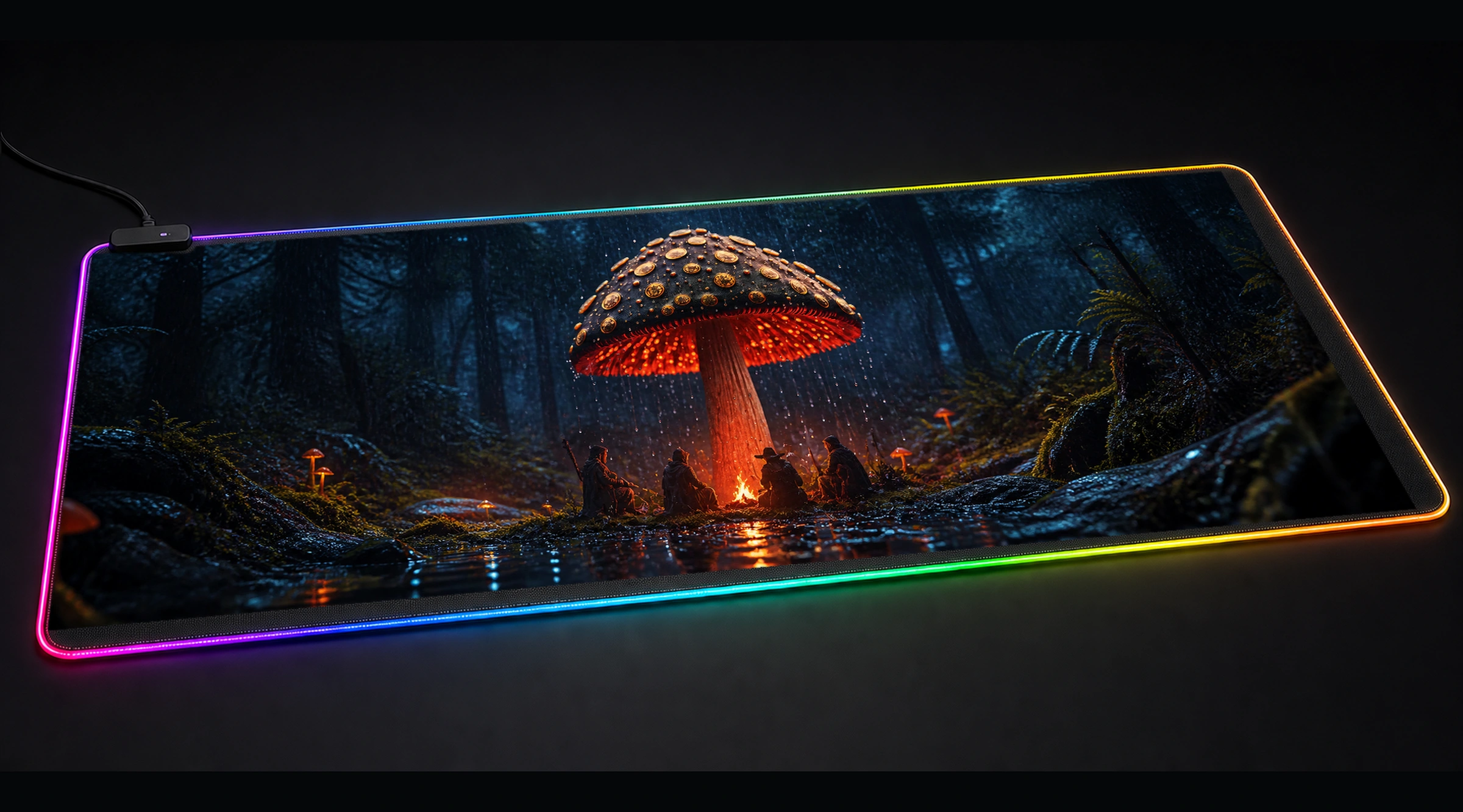 Mushrooms In the Rain forest landscape panoramic RGB gaming desk mat product view