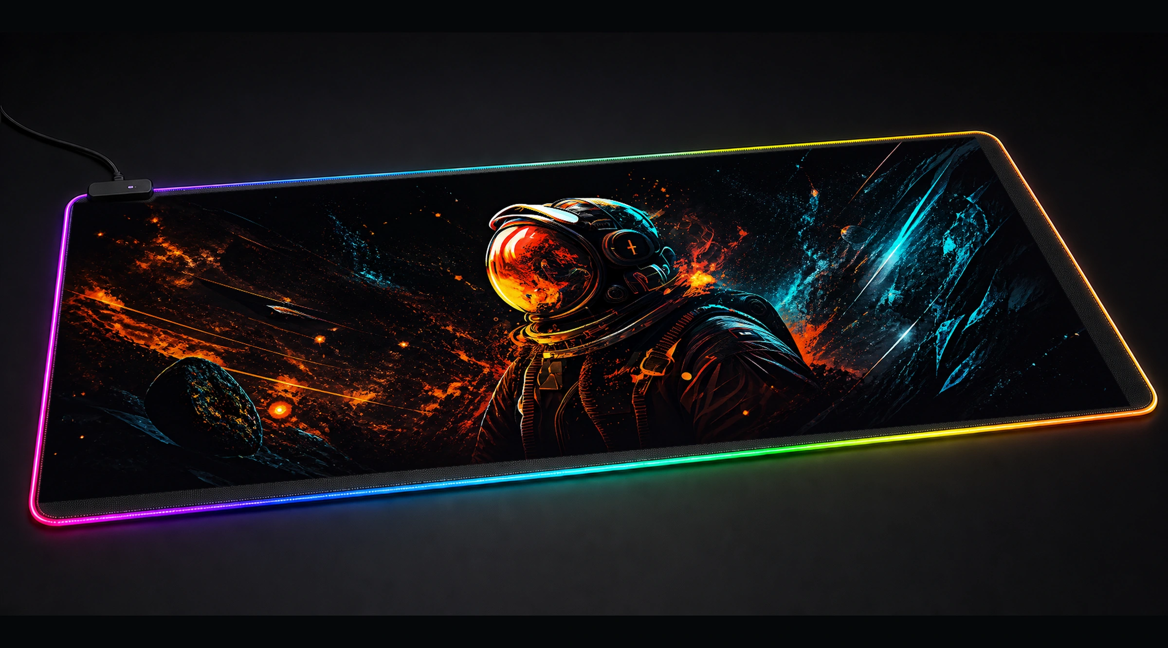 Astronaut Is Wild New astronaut space art panoramic RGB gaming desk mat product view