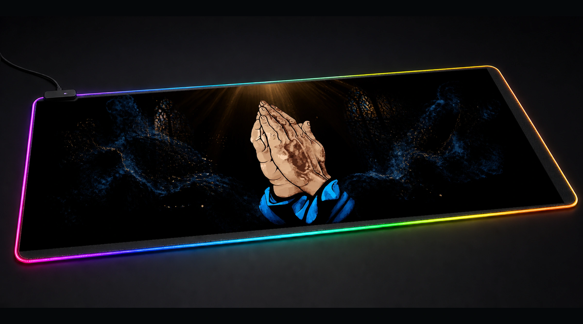 You Are Blessed marble fluid art panoramic RGB gaming desk mat product view
