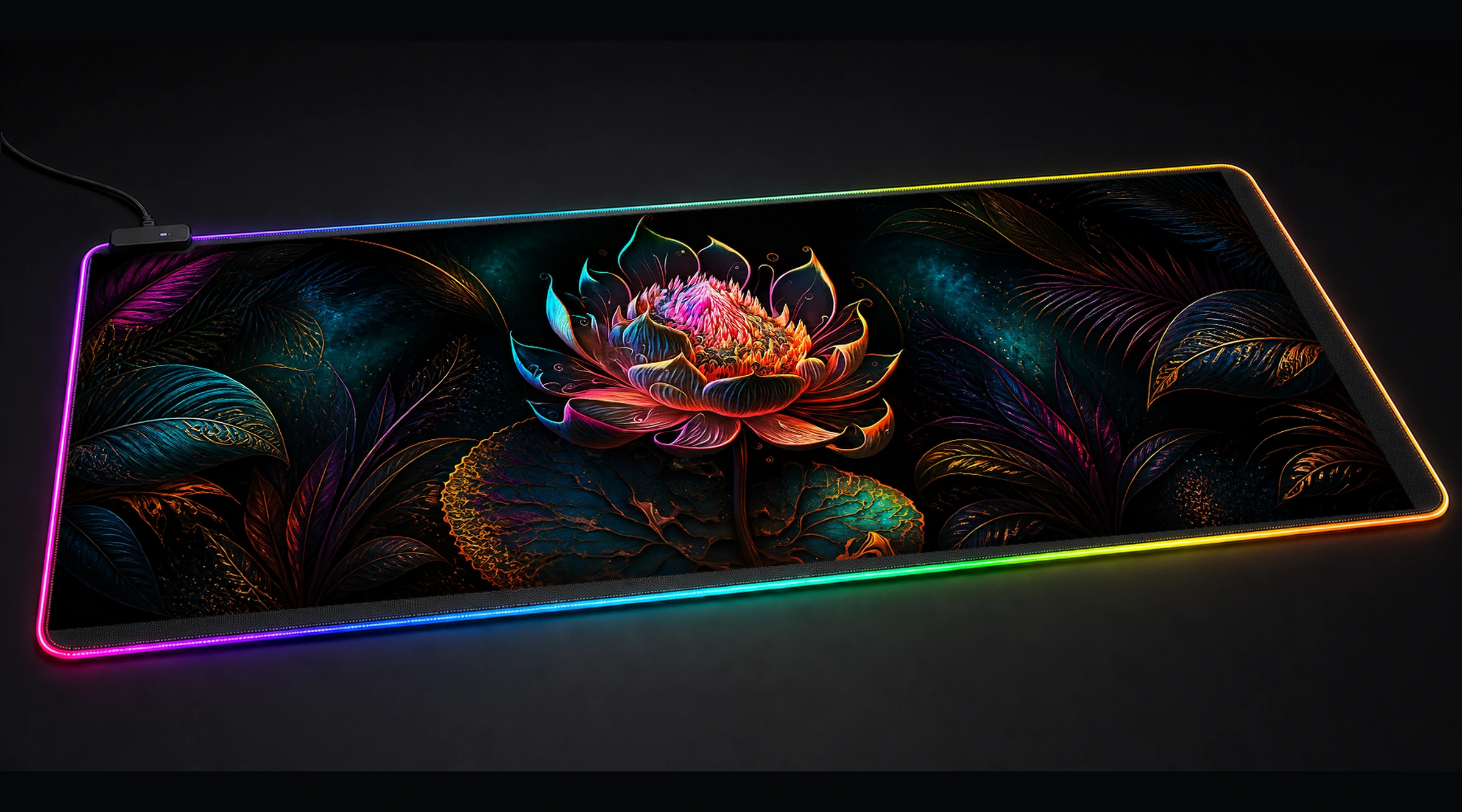 Lotus Flower New Art floral botanical art panoramic RGB gaming desk mat product view