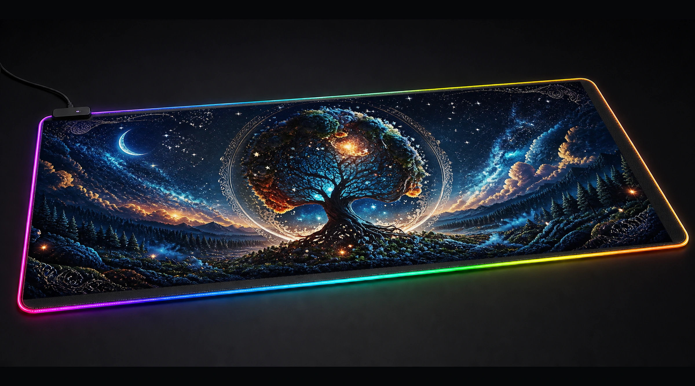 The Universal Tree of Life forest landscape panoramic RGB gaming desk mat product view