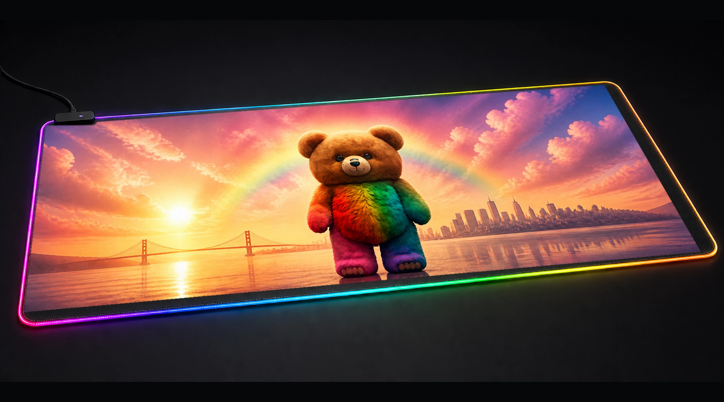 Teddy Bear wildlife art panoramic RGB gaming desk mat product view
