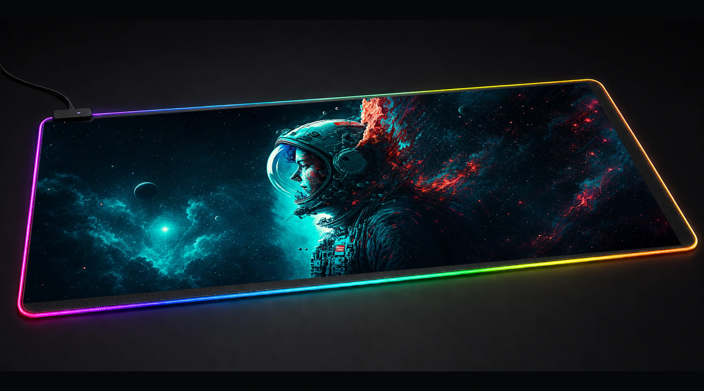Astronaut Life In Space astronaut space art panoramic RGB gaming desk mat product view