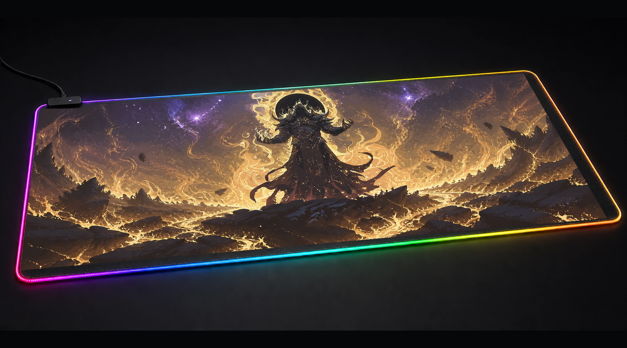 Devil Magic pattern texture art panoramic RGB gaming desk mat product view