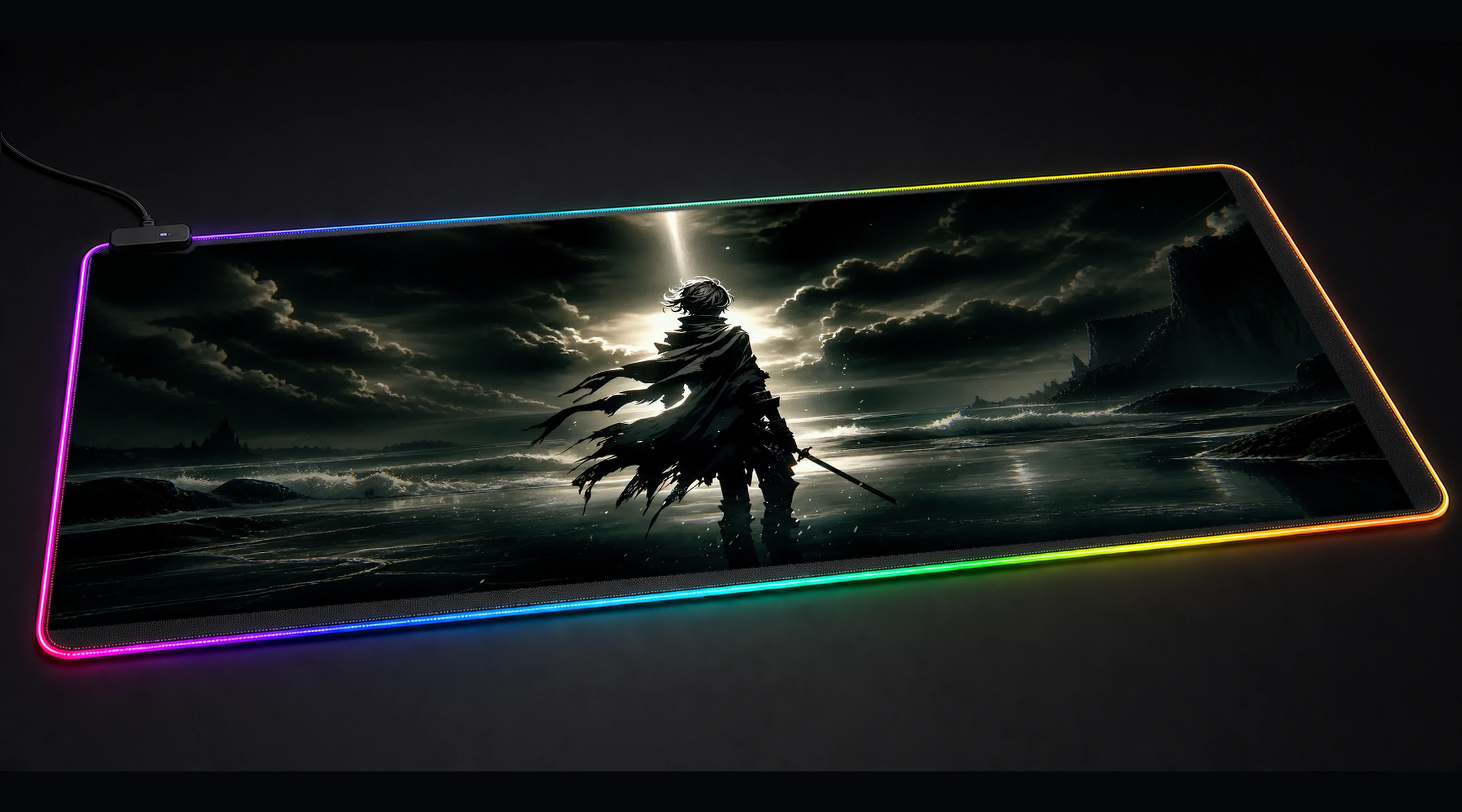 Shadow Slave ocean wave art panoramic RGB gaming desk mat product view