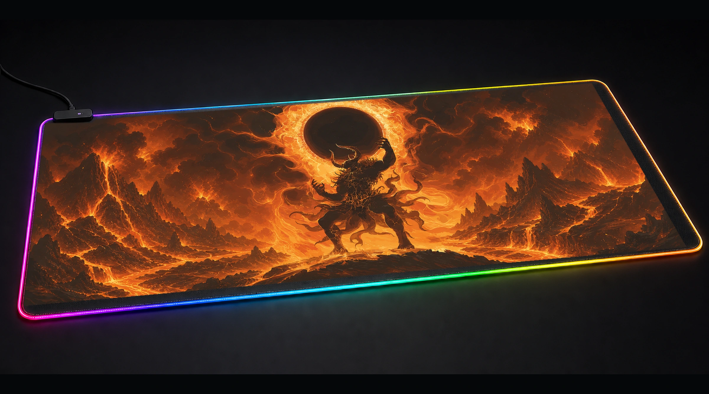 Magician Monster occult horror panoramic RGB gaming desk mat product view